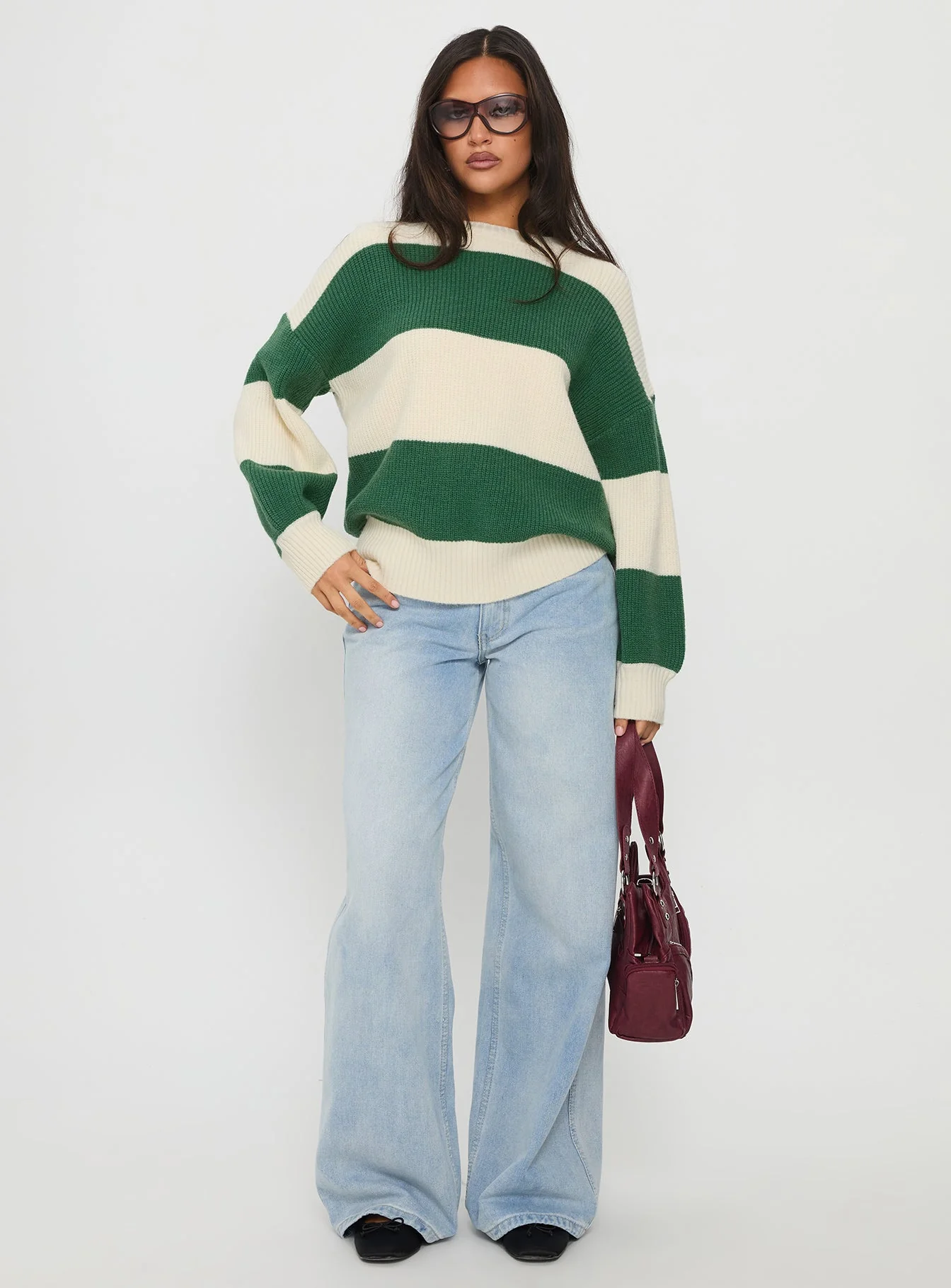 Infallible Crew Neck Knit Sweater Green / Cream Stripe - Image 3