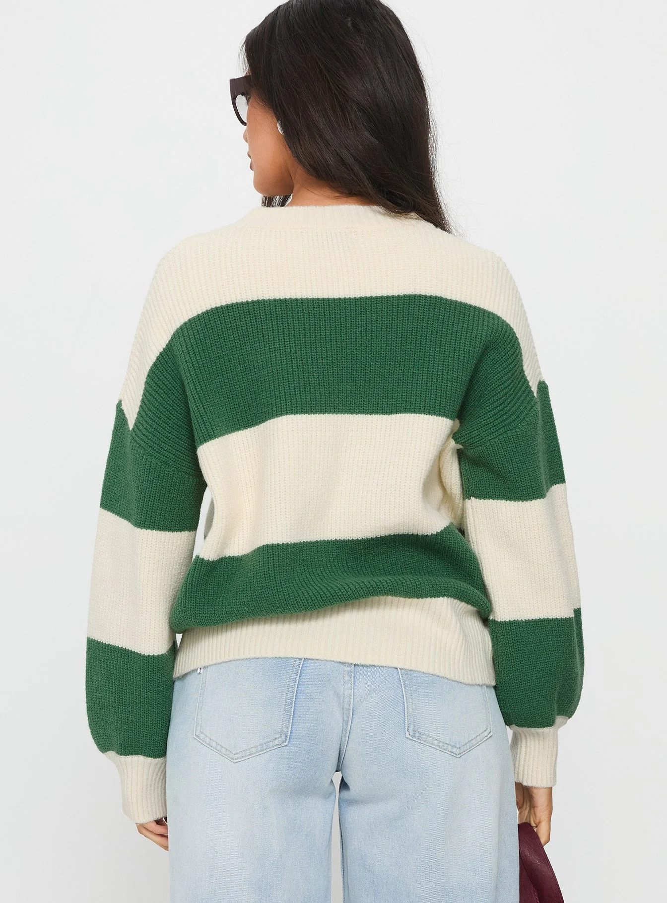 Infallible Crew Neck Knit Sweater Green / Cream Stripe - Image 5
