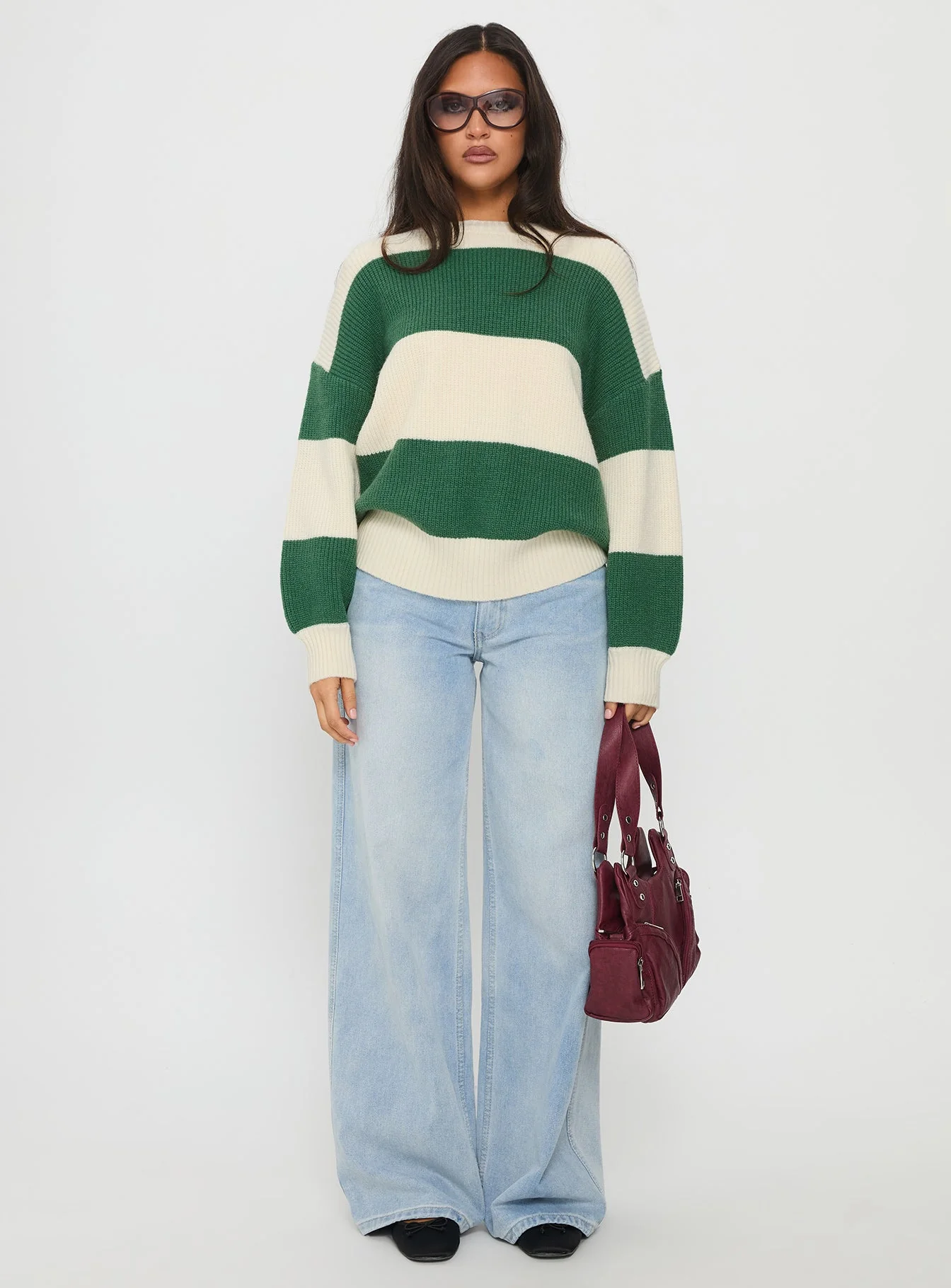 Infallible Crew Neck Knit Sweater Green / Cream Stripe - Image 7