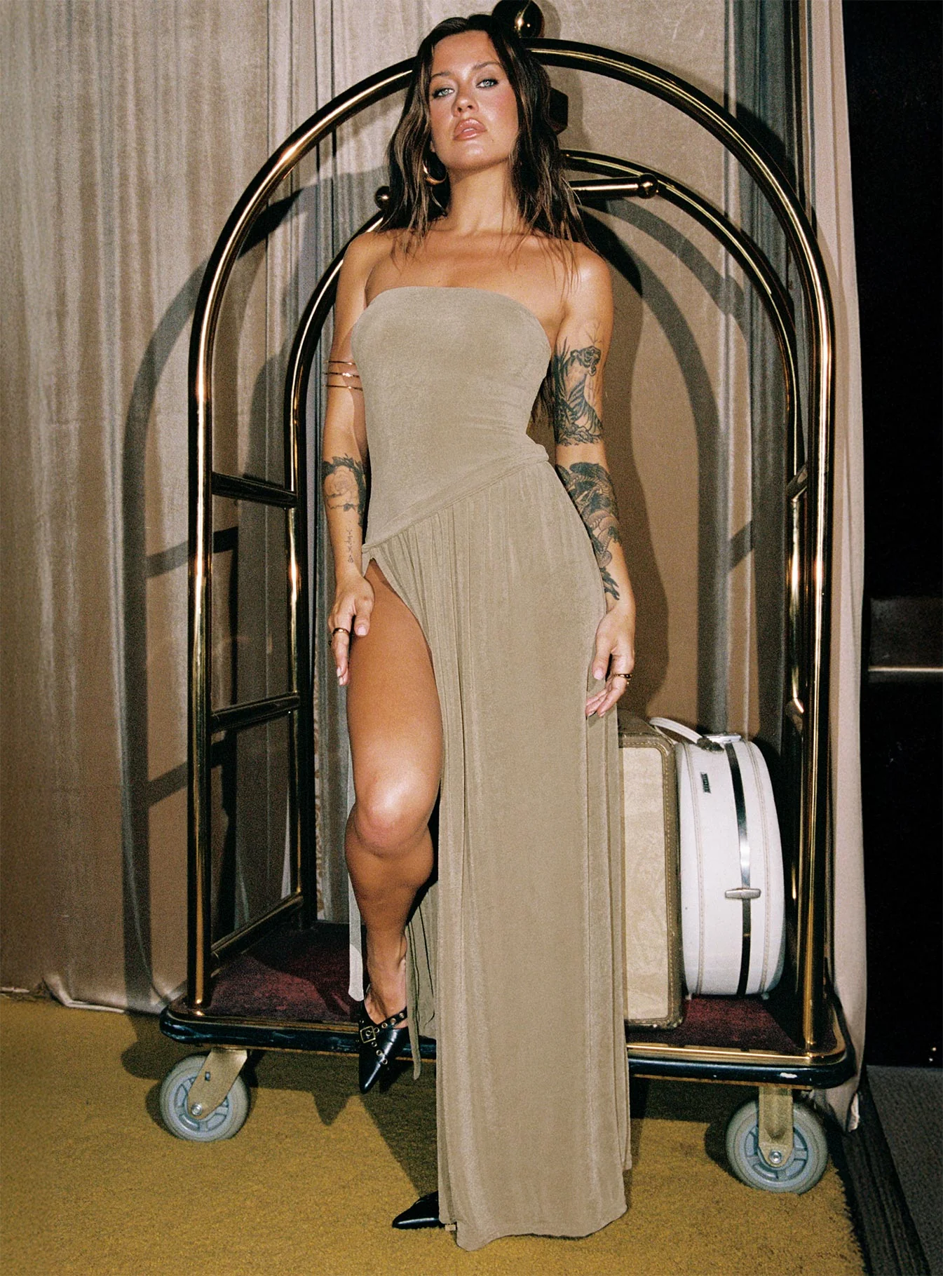 Inka Strapless Maxi Dress Taupe - Image 11