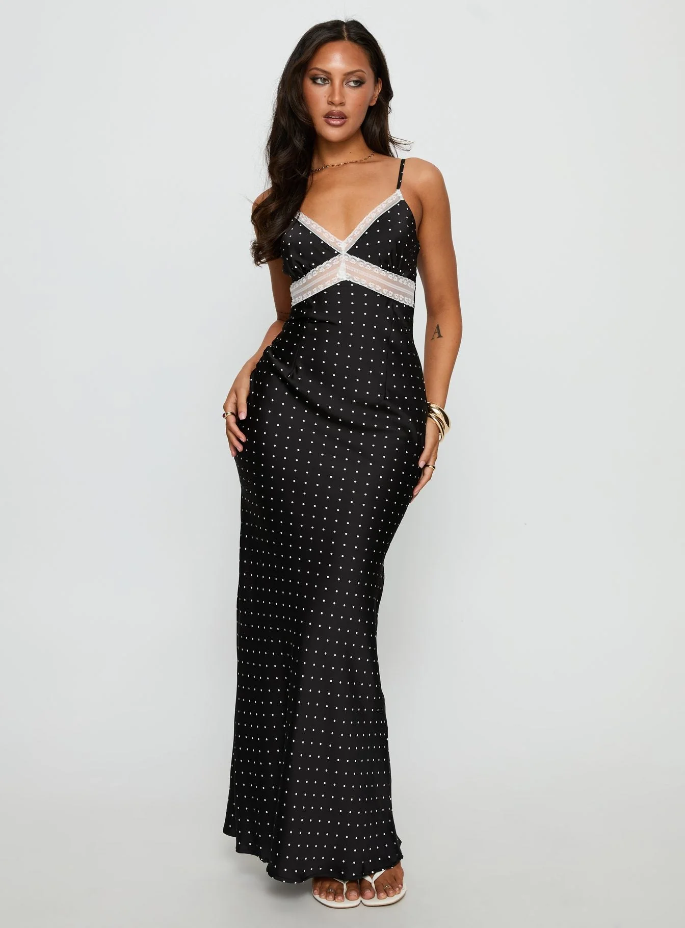 Inki Lace Maxi Dress Black Polka Dot - Image 2