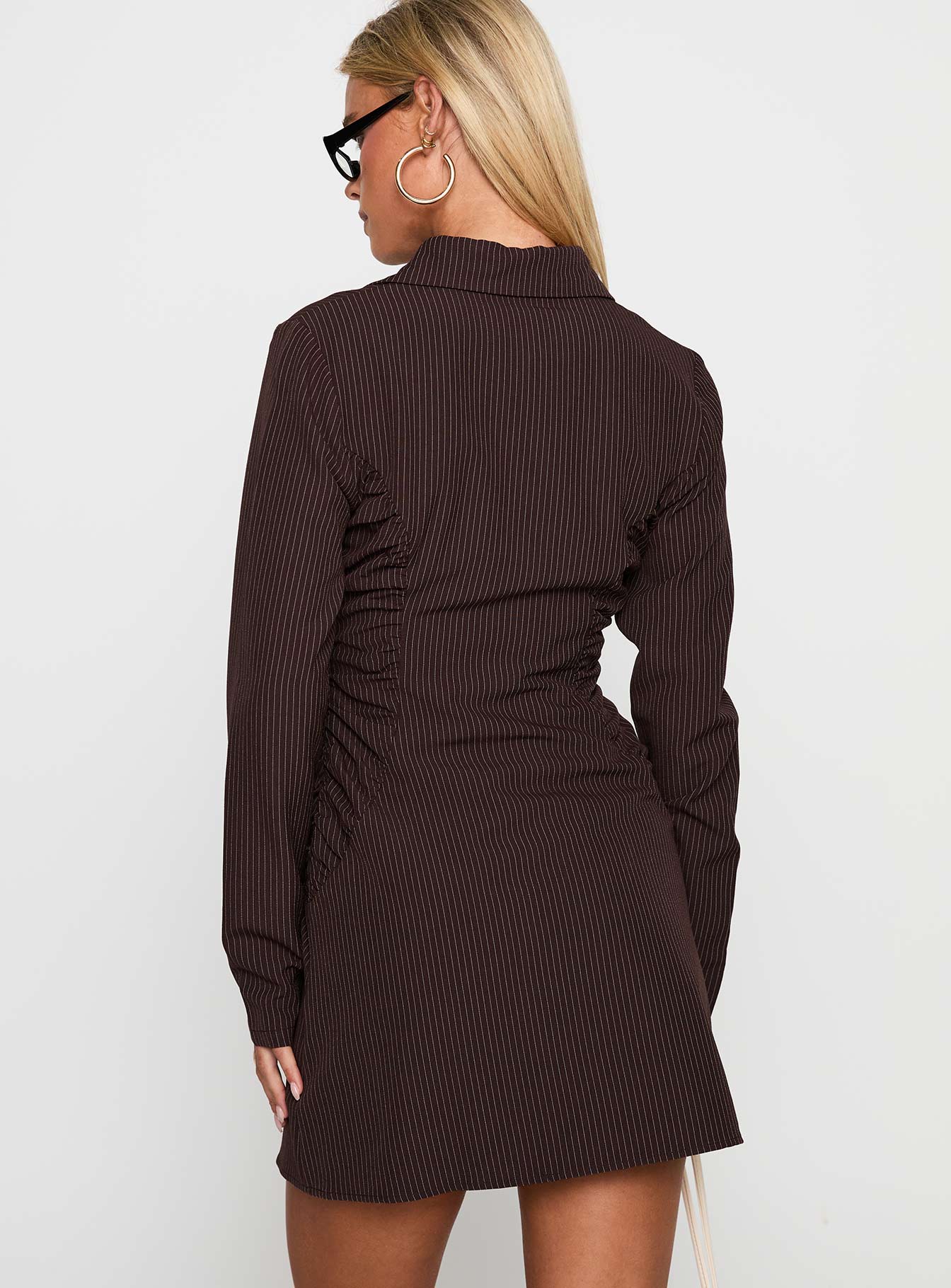 Insync Mini Dress Brown / Pinstripe - Image 4