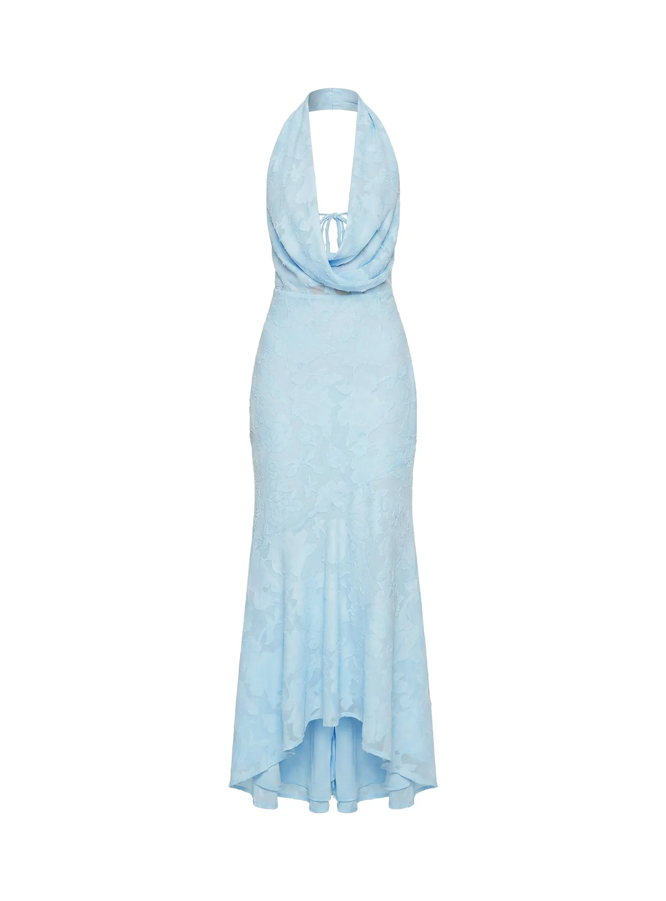 Invisible String Cowl Plunge Backless Maxi Dress Light Blue - Image 12