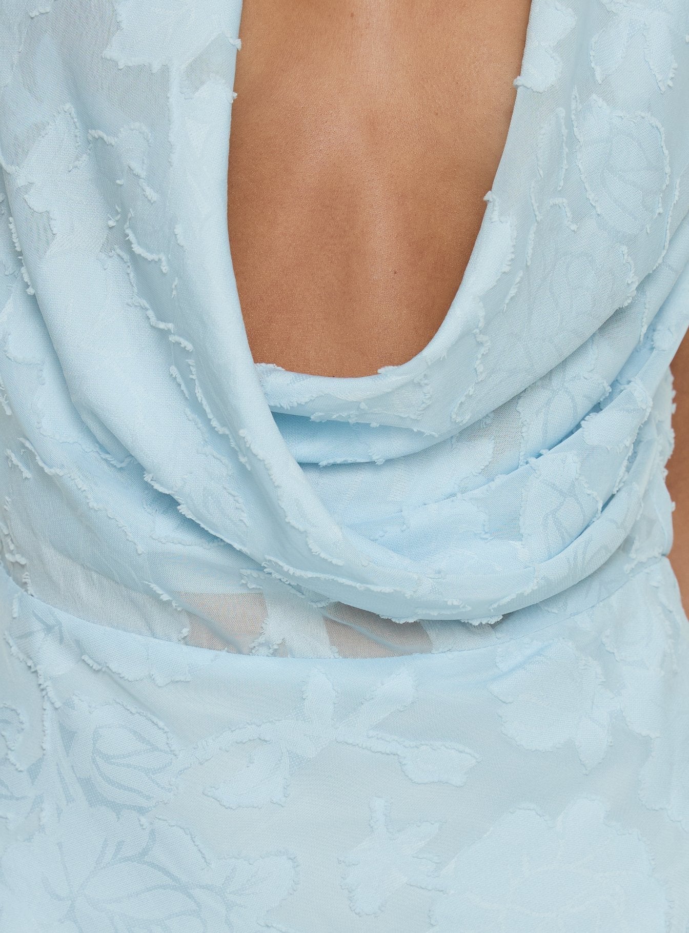 Invisible String Cowl Plunge Backless Maxi Dress Light Blue - Image 6