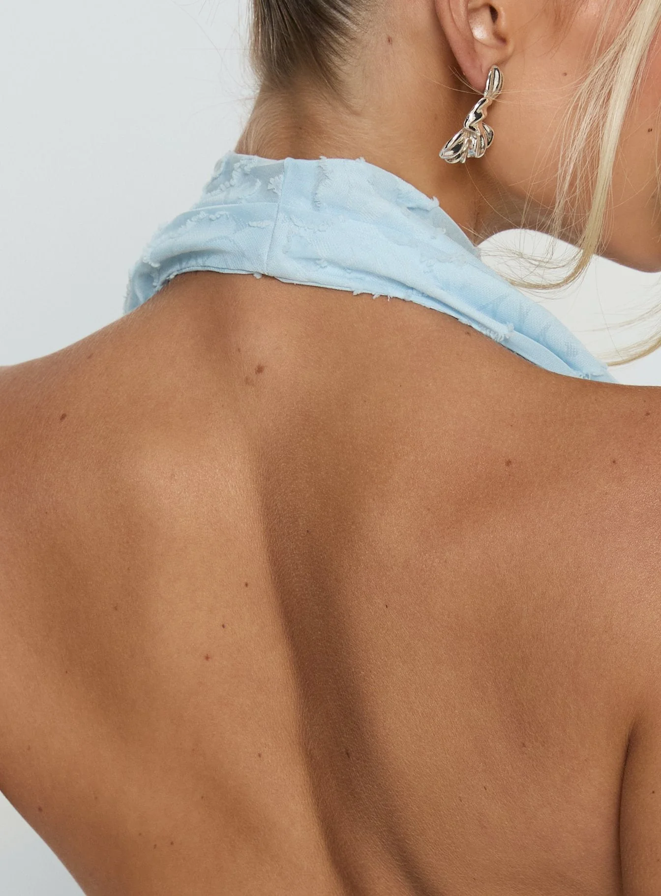 Invisible String Cowl Plunge Backless Maxi Dress Light Blue - Image 7