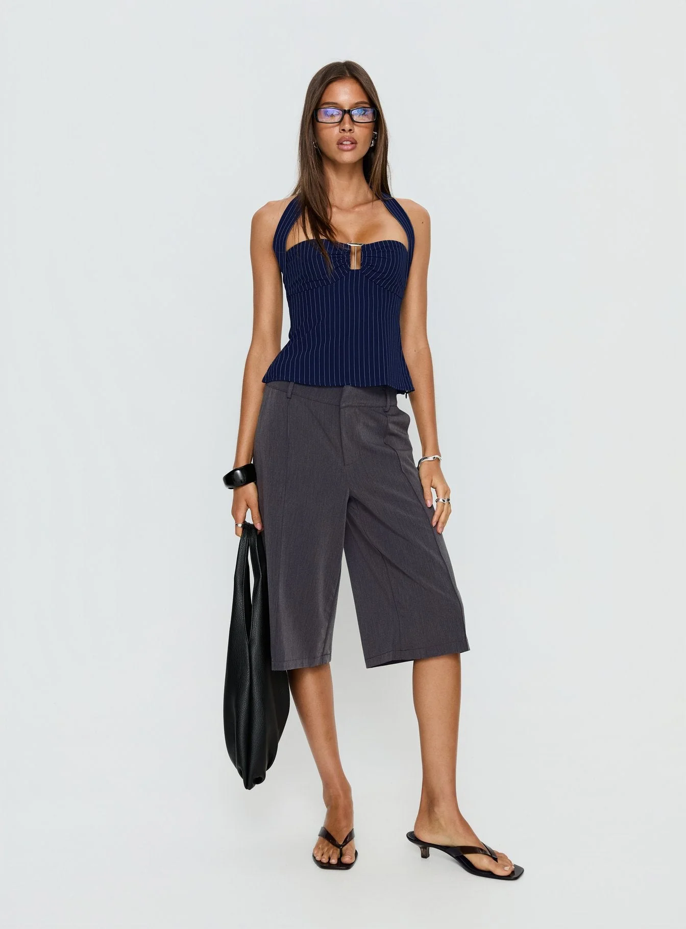 Isabetta Halter Top Navy Pinstripe - Image 2