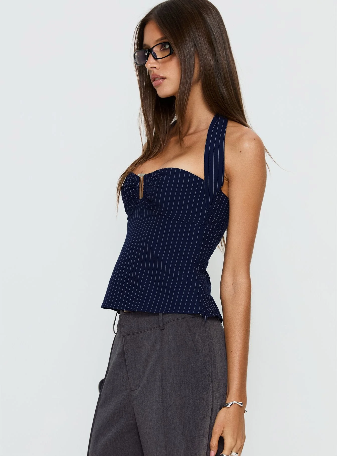 Isabetta Halter Top Navy Pinstripe - Image 3