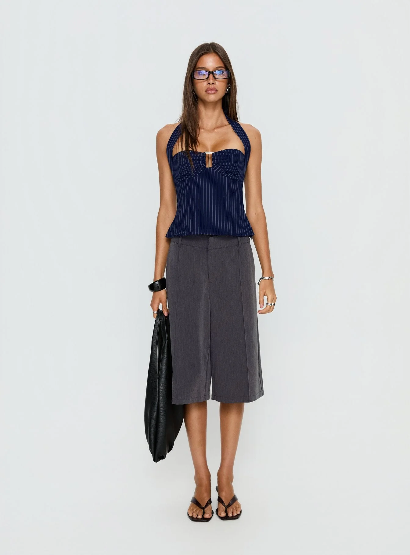 Isabetta Halter Top Navy Pinstripe - Image 6
