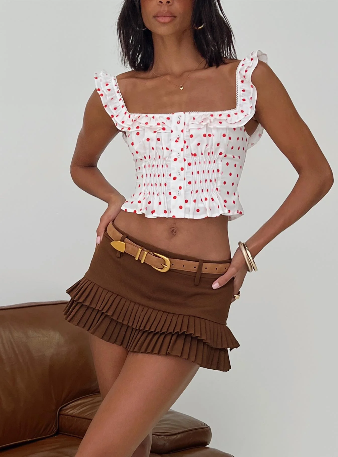 Isadoria Frill Top White / Red Polka - Image 8