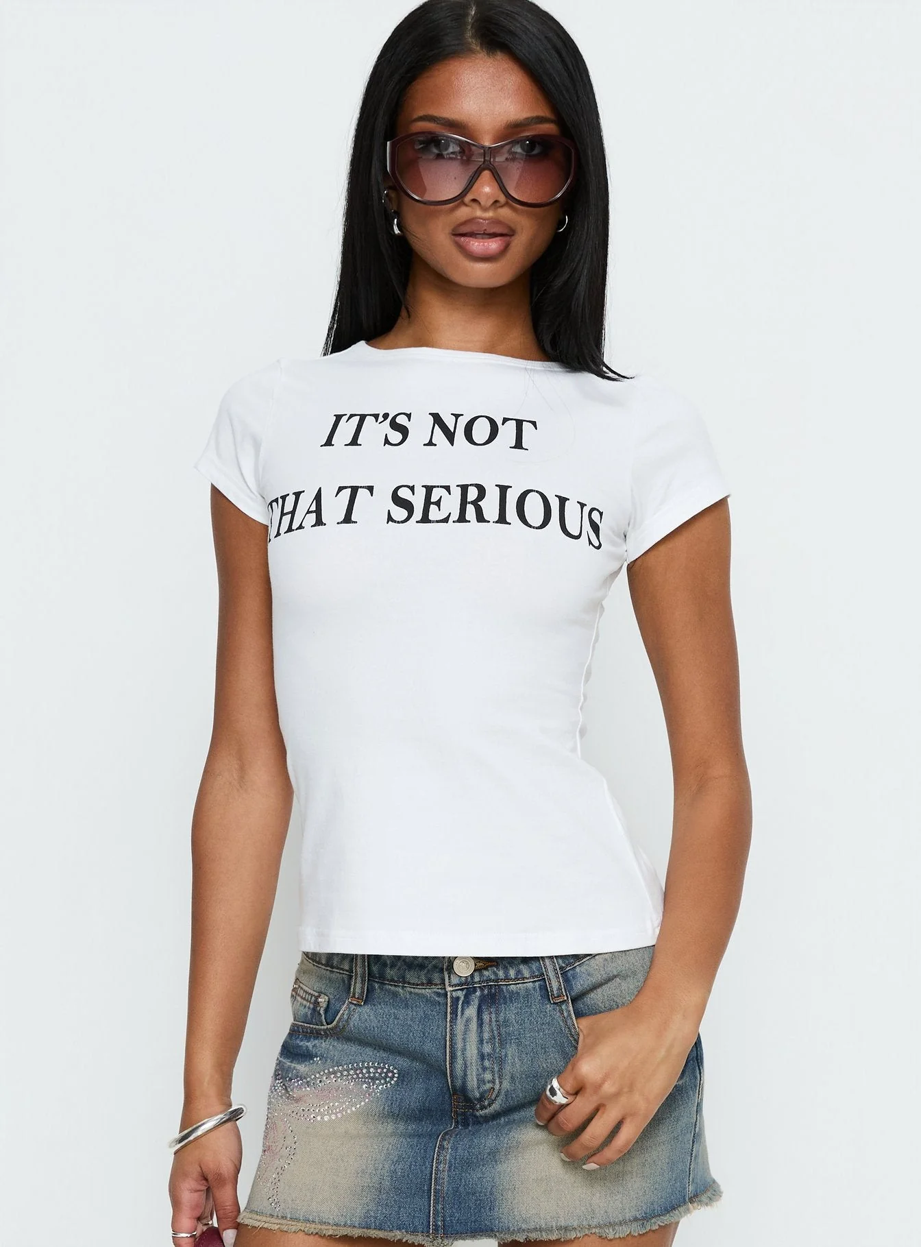 It's Not That Serious Graphic Baby Tee White / Black - Image 2