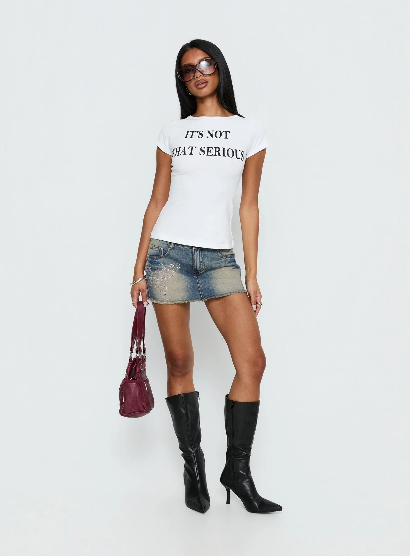 It's Not That Serious Graphic Baby Tee White / Black - Image 3