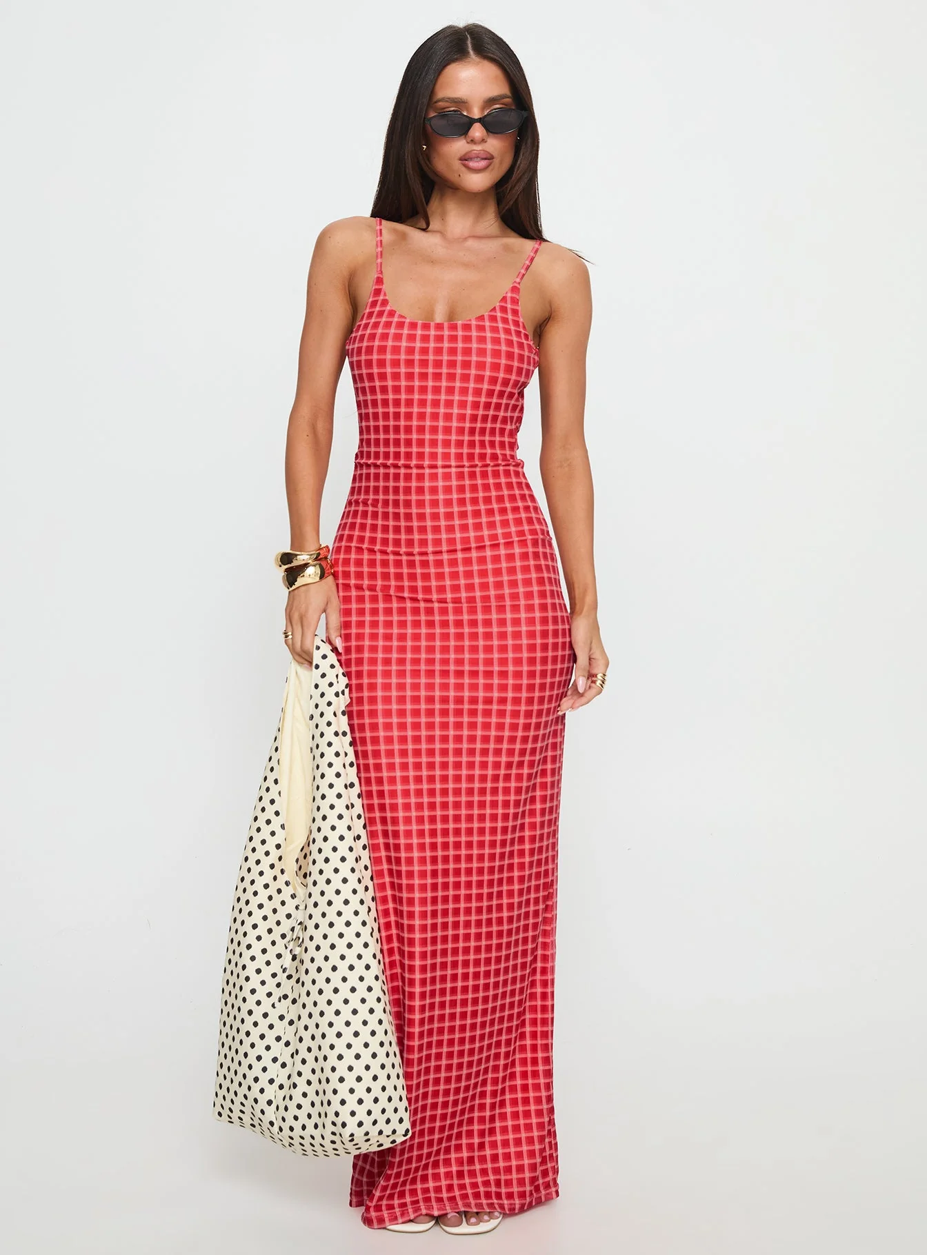 Izabella Maxi Dress Red Check - Image 2
