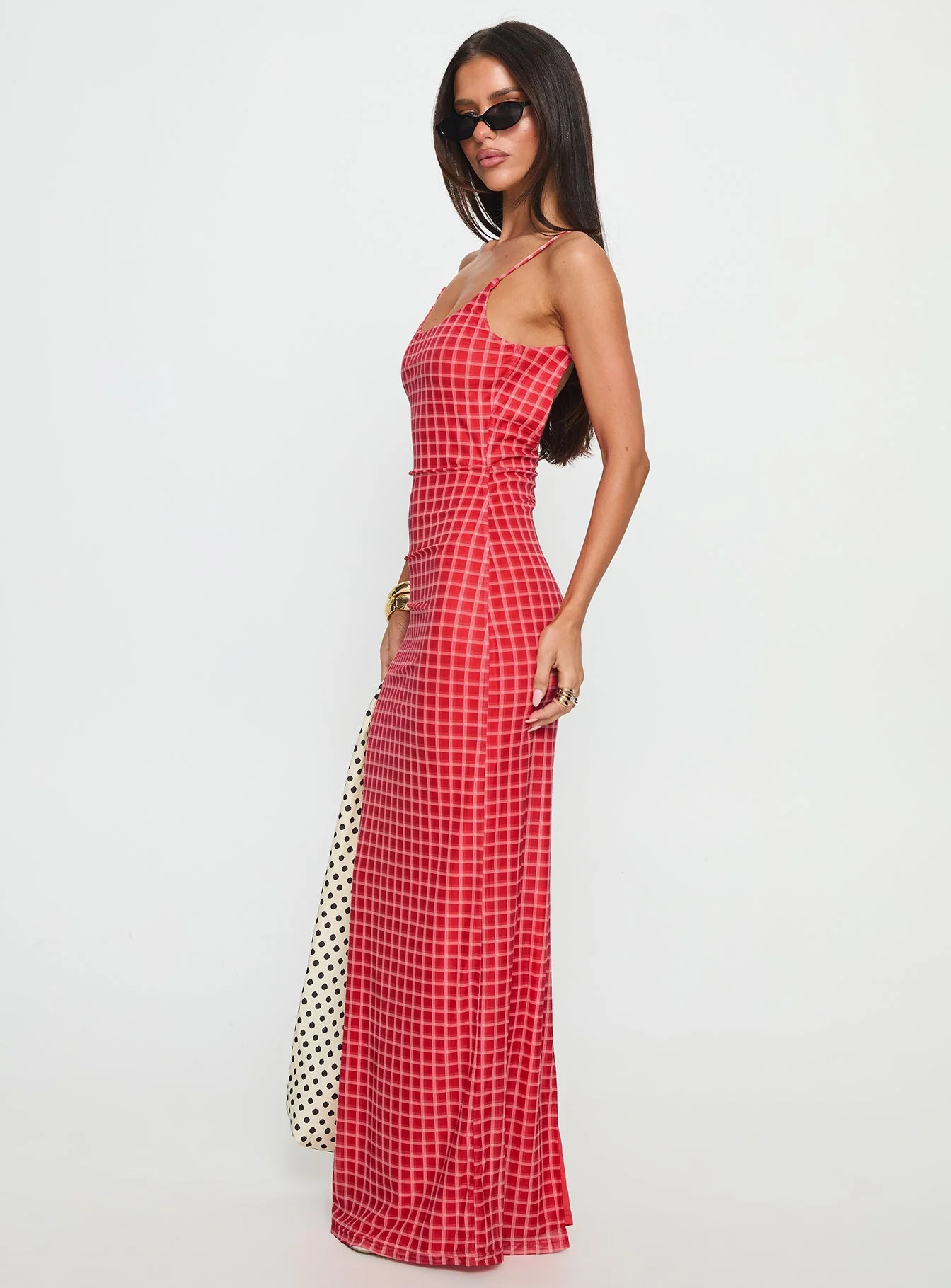 Izabella Maxi Dress Red Check - Image 3