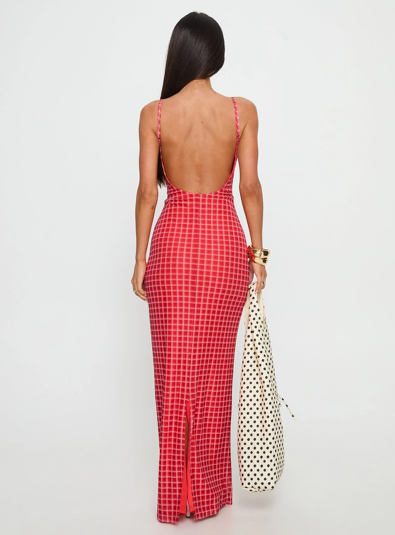 Izabella Maxi Dress Red Check - Image 4
