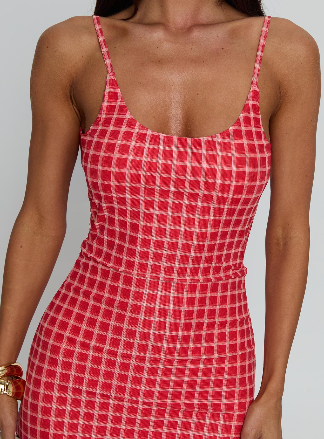 Izabella Maxi Dress Red Check - Image 5