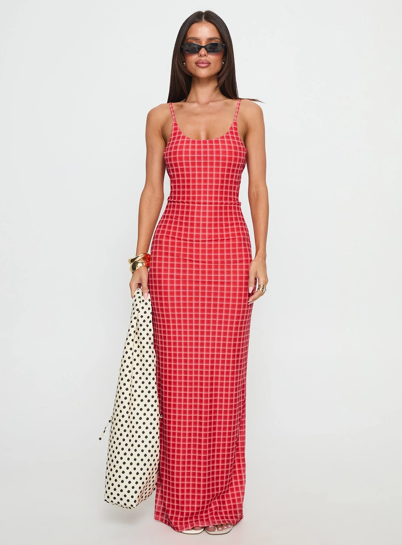 Izabella Maxi Dress Red Check - Image 6