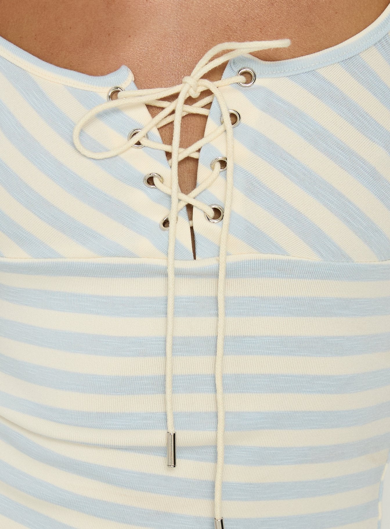Jacenda Tie Up Long Sleeve Top Blue Stripe - Image 5