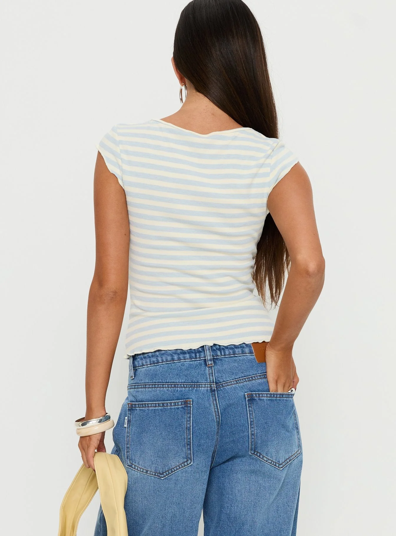 Jacenda Tie Up Short Sleeve Top Blue Stripe - Image 5