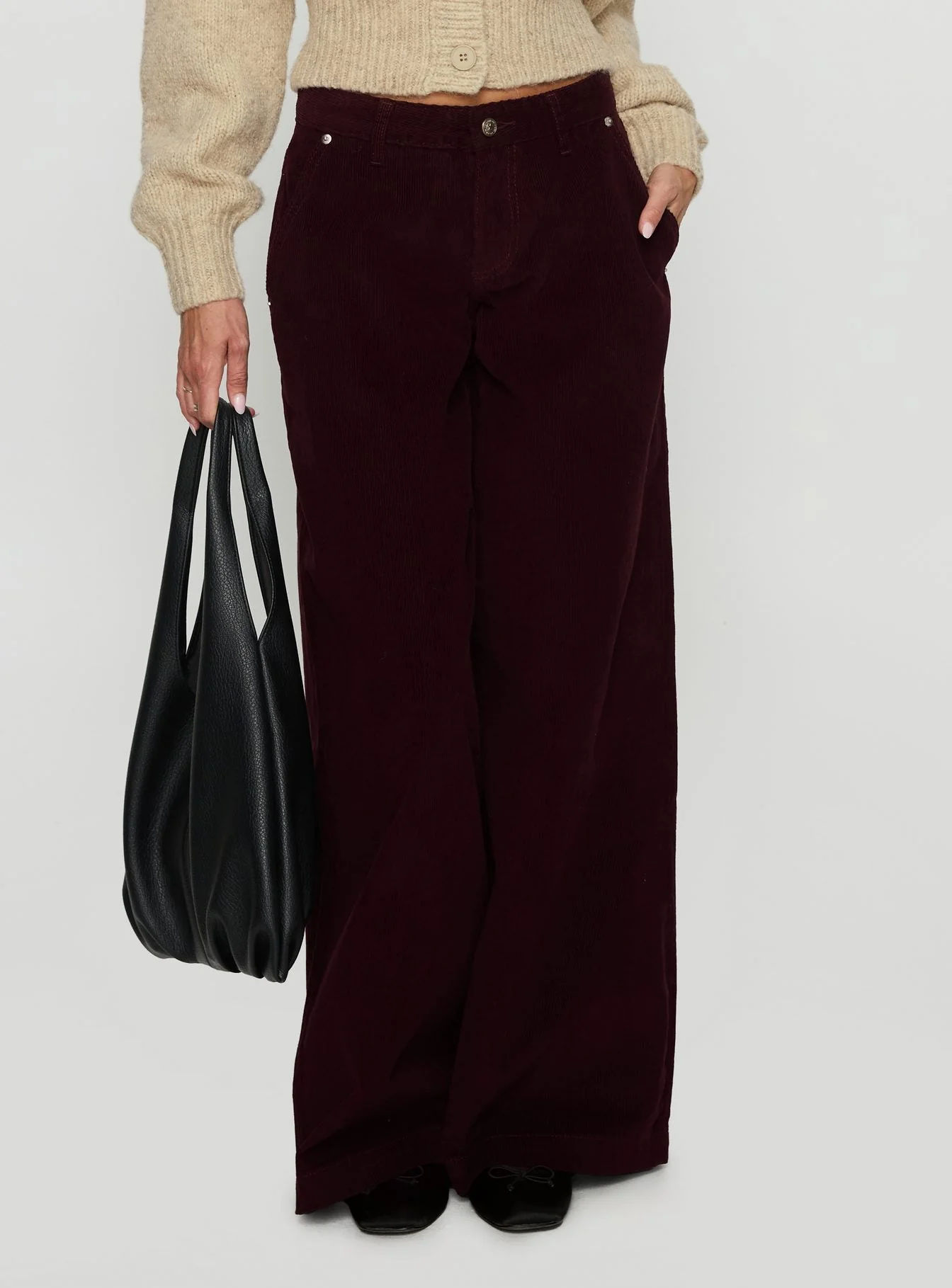 Jacynda Low Waist Wide Leg Corduroy Jeans Currant - Image 2