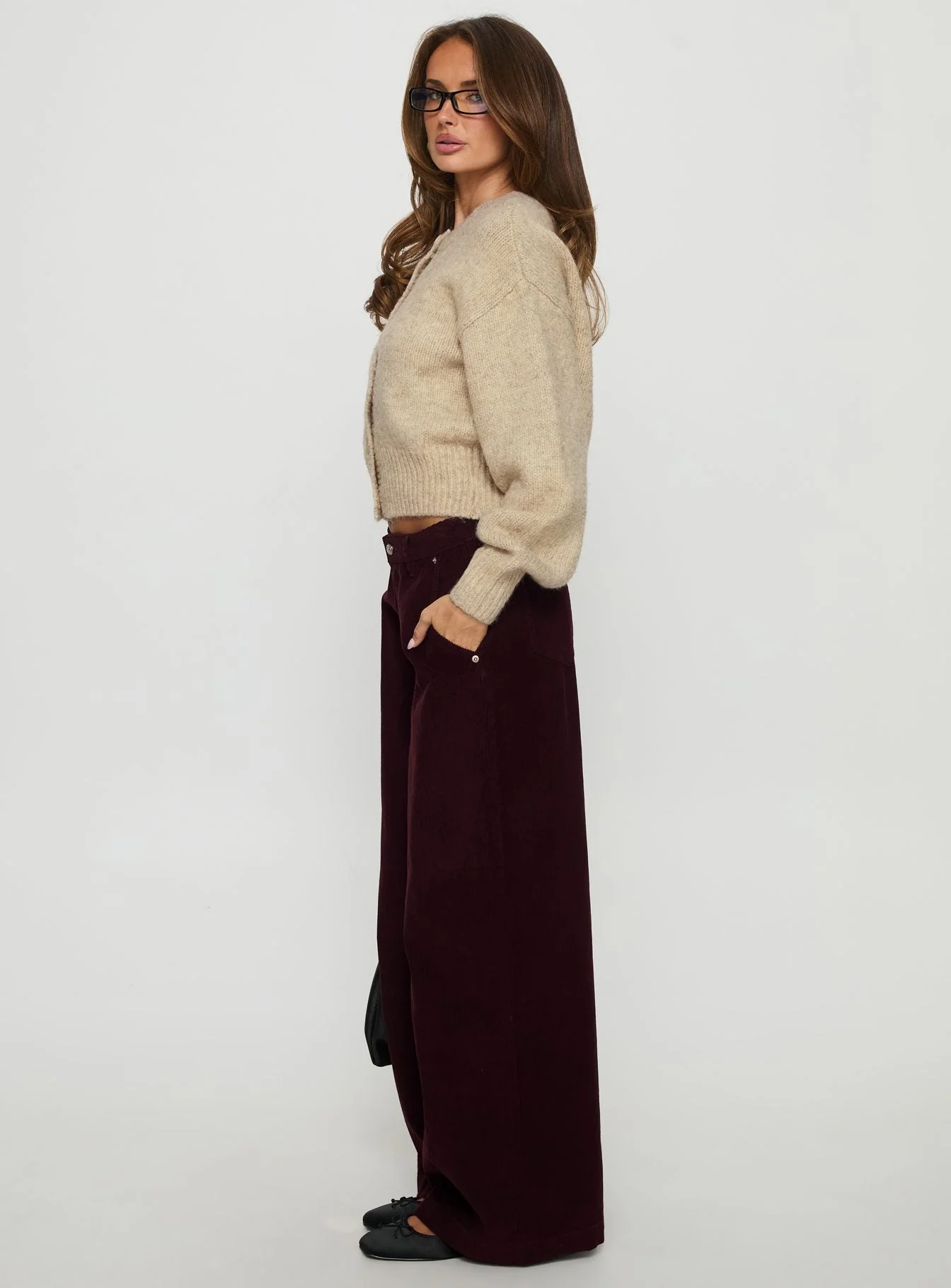Jacynda Low Waist Wide Leg Corduroy Jeans Currant - Image 4