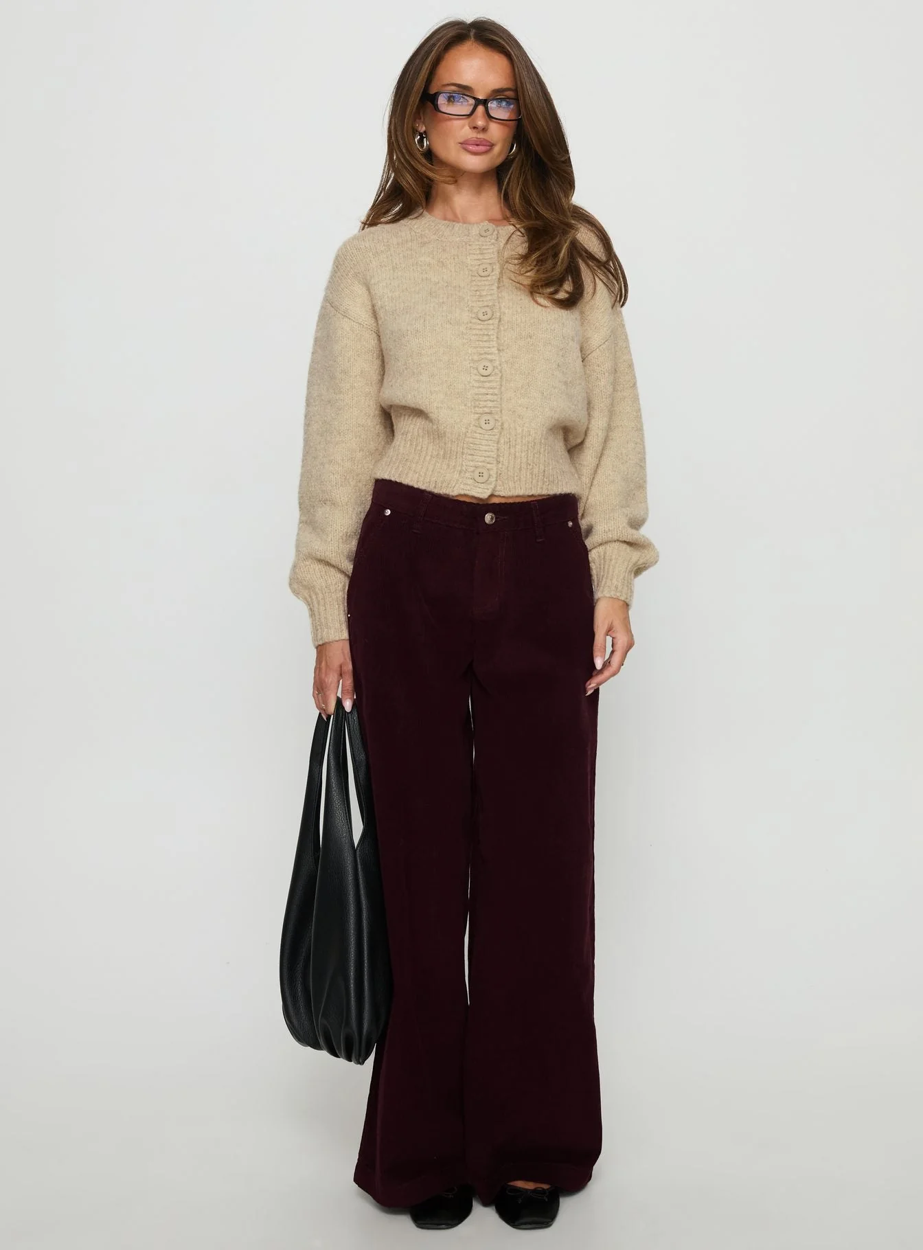 Jacynda Low Waist Wide Leg Corduroy Jeans Currant - Image 7