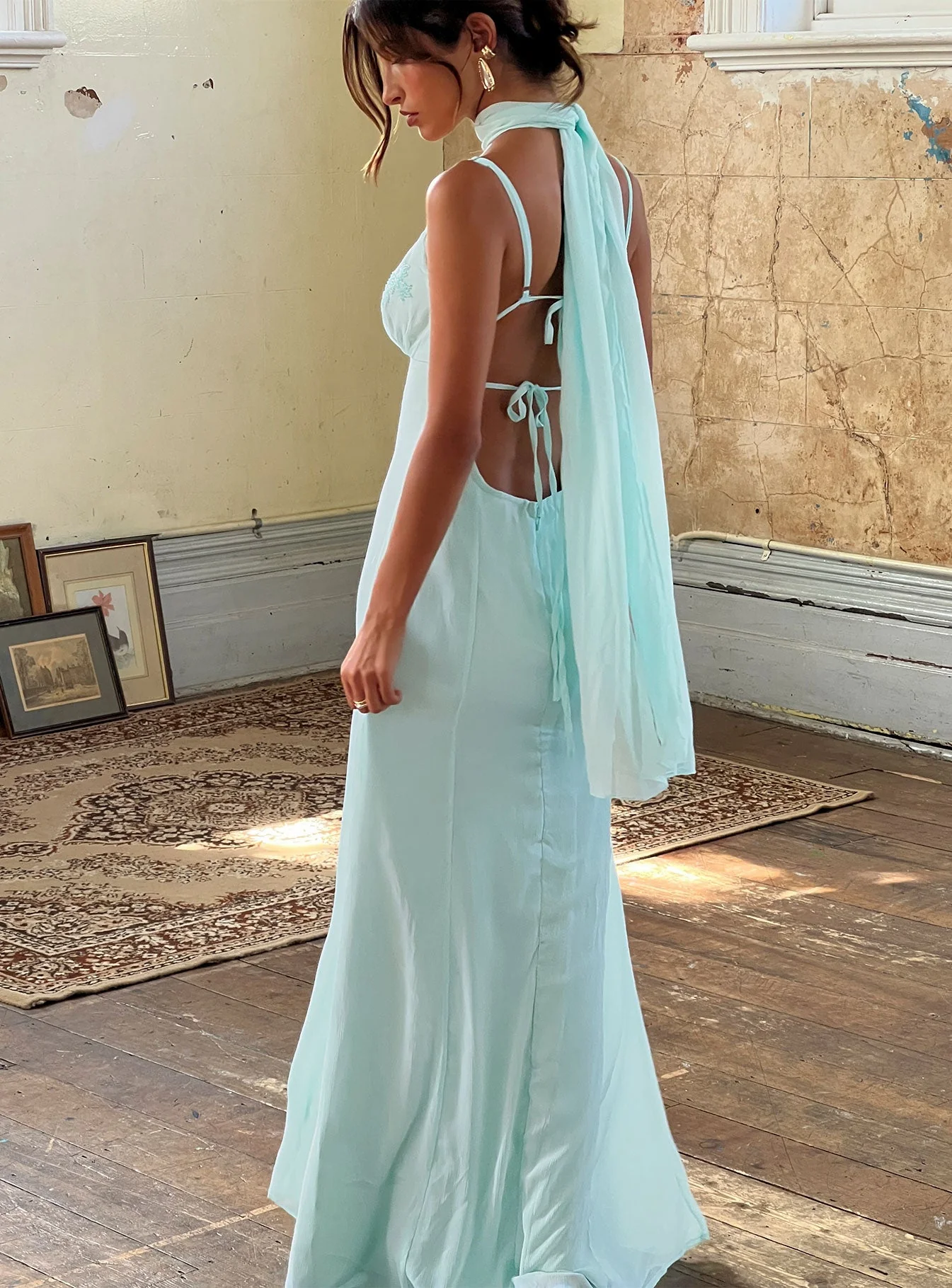 Jadira Scarf Maxi Dress Aqua - Image 7