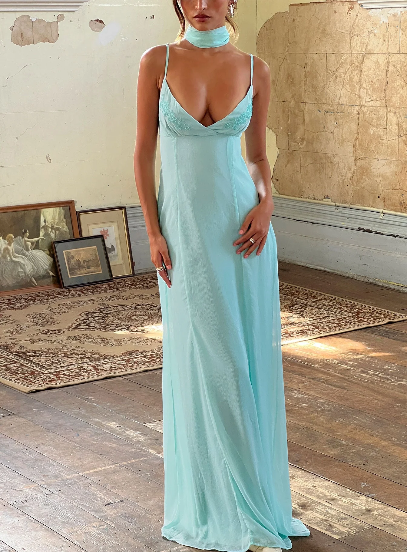 Jadira Scarf Maxi Dress Aqua - Image 8