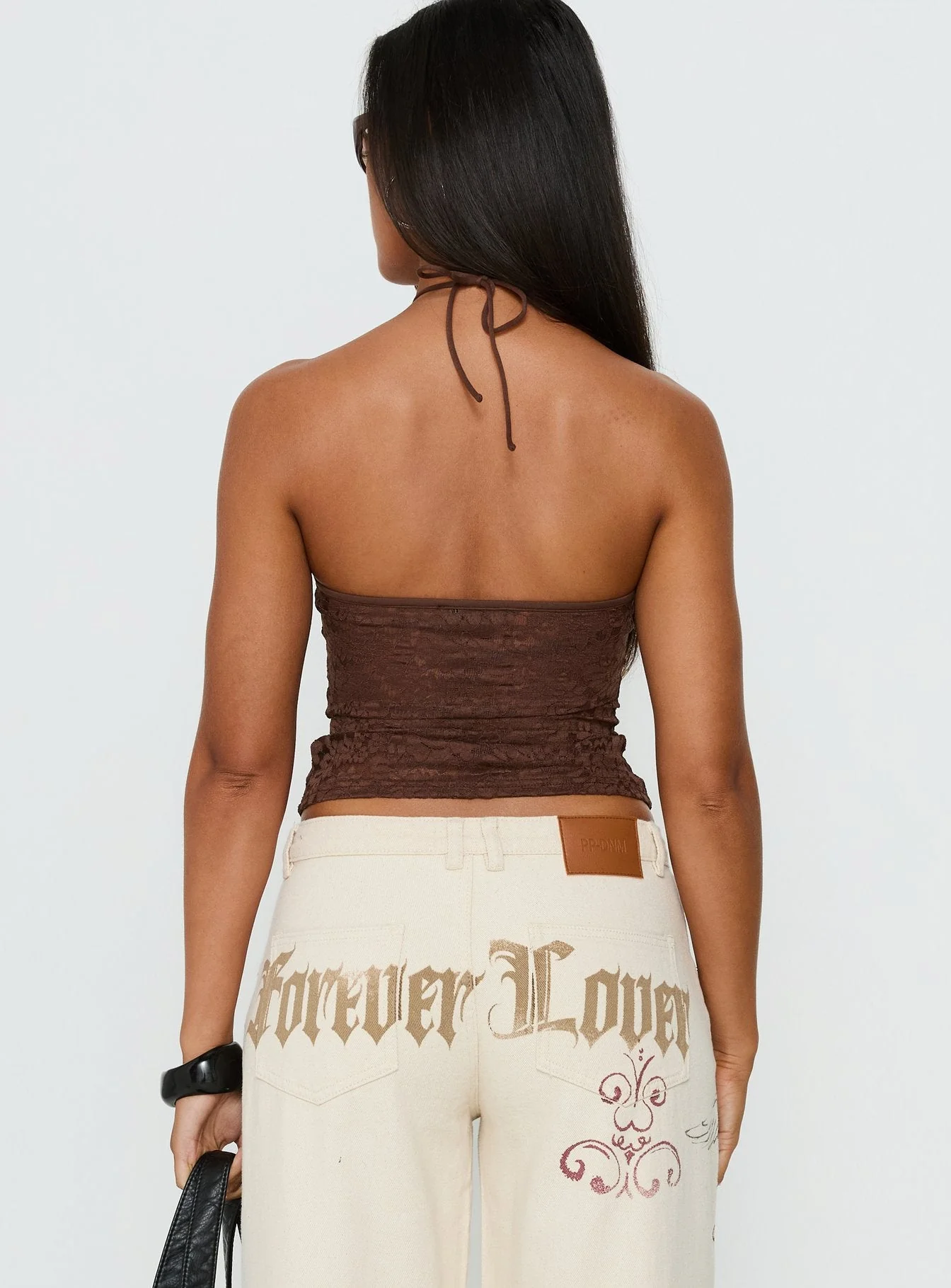 Janais Lace Tie Neck Top Chocolate - Image 4