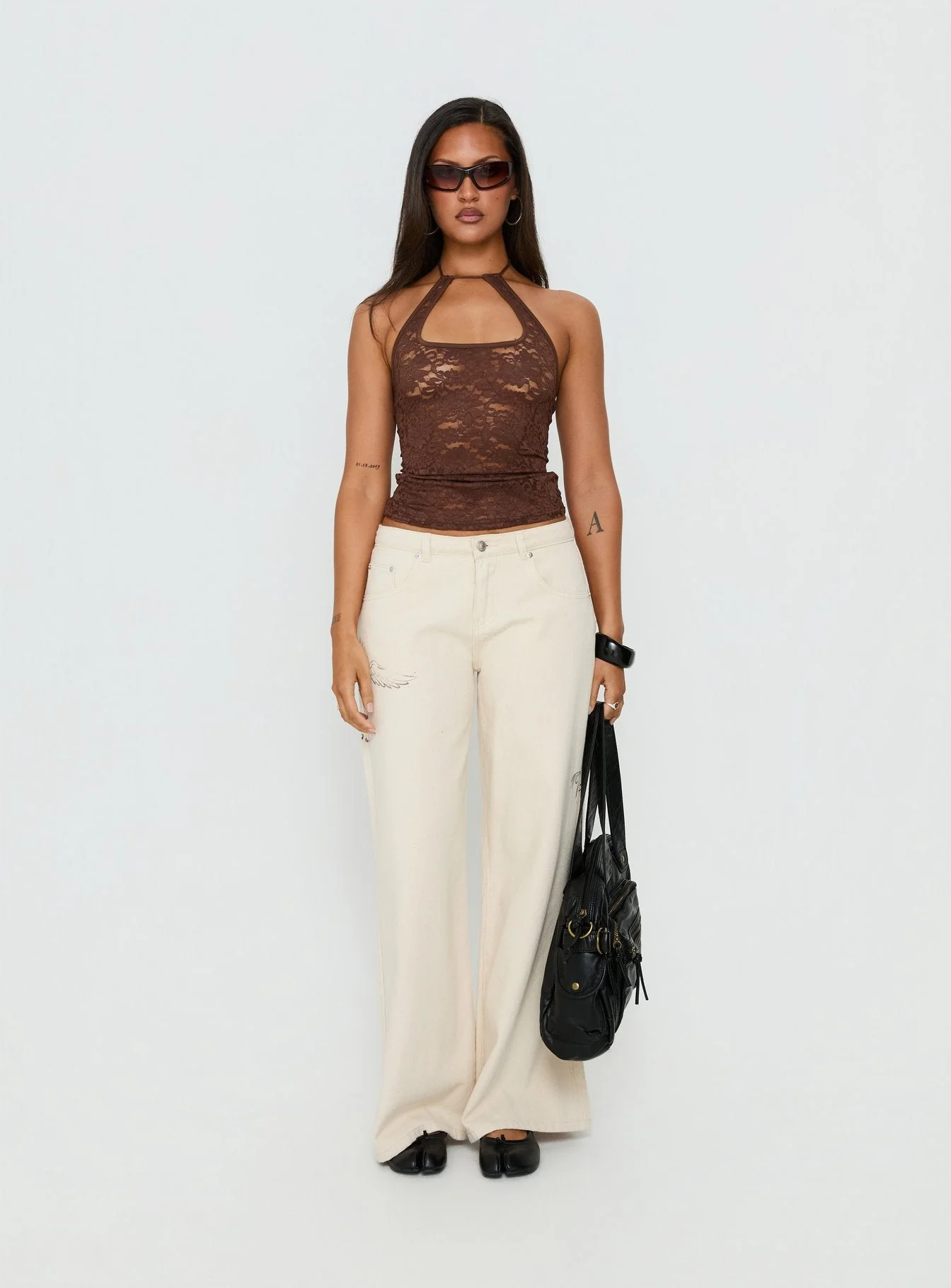 Janais Lace Tie Neck Top Chocolate - Image 6