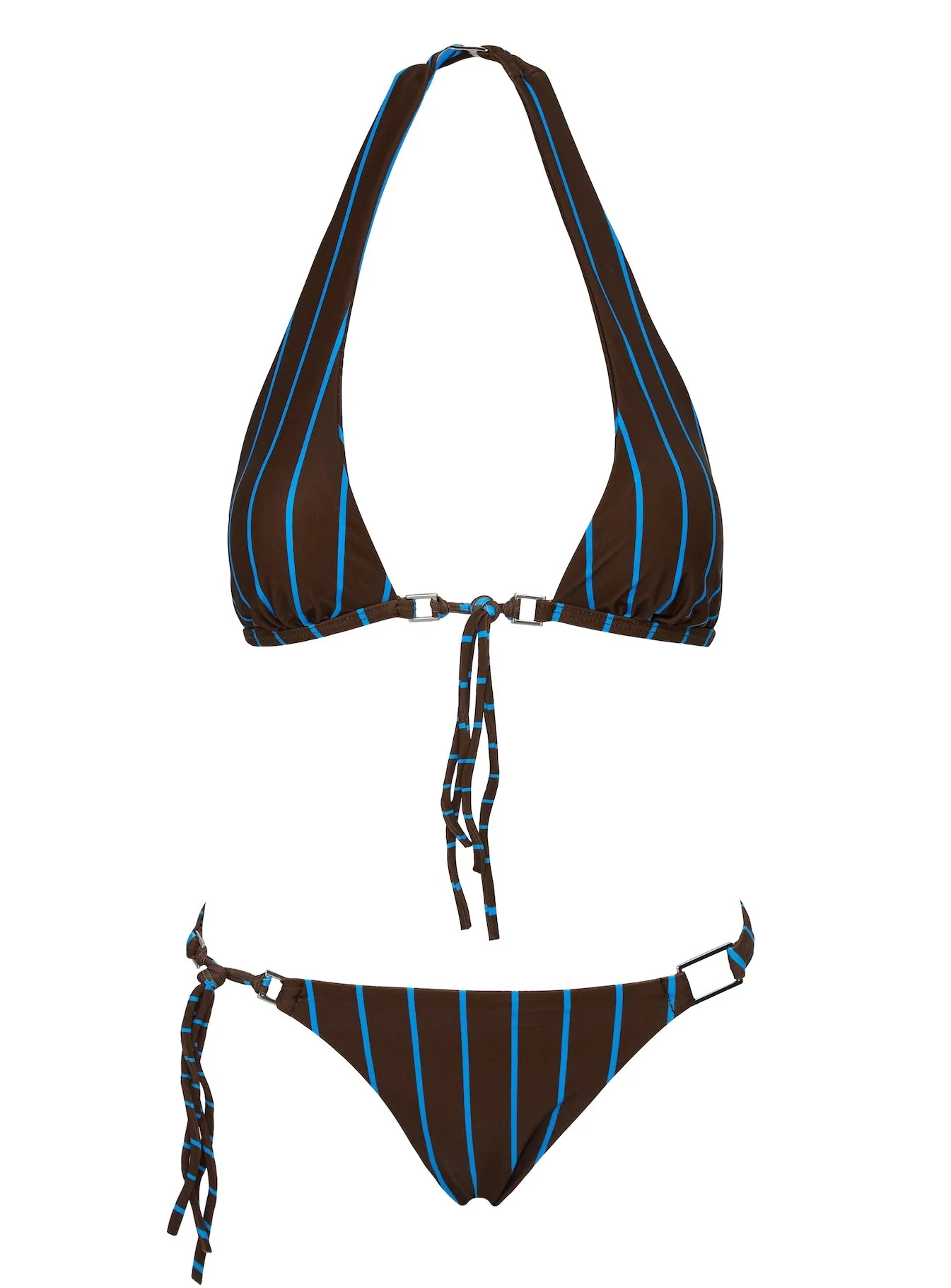 Janessa Hardware Halter Bikini Top Brown / Blue Stripe - Image 5