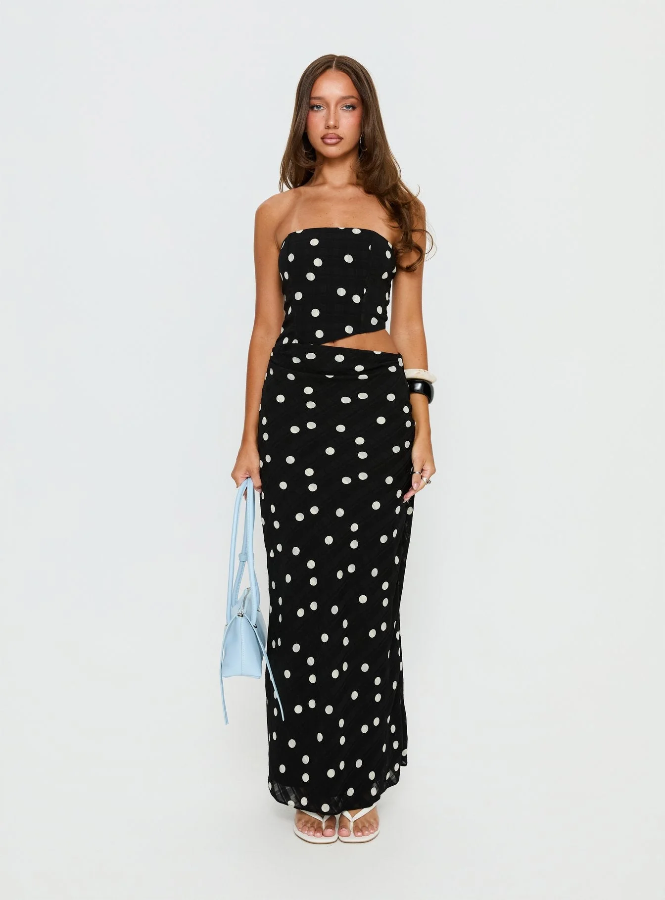 Jasira Strapless Drape Maxi Dress Black Polka Dot - Image 7