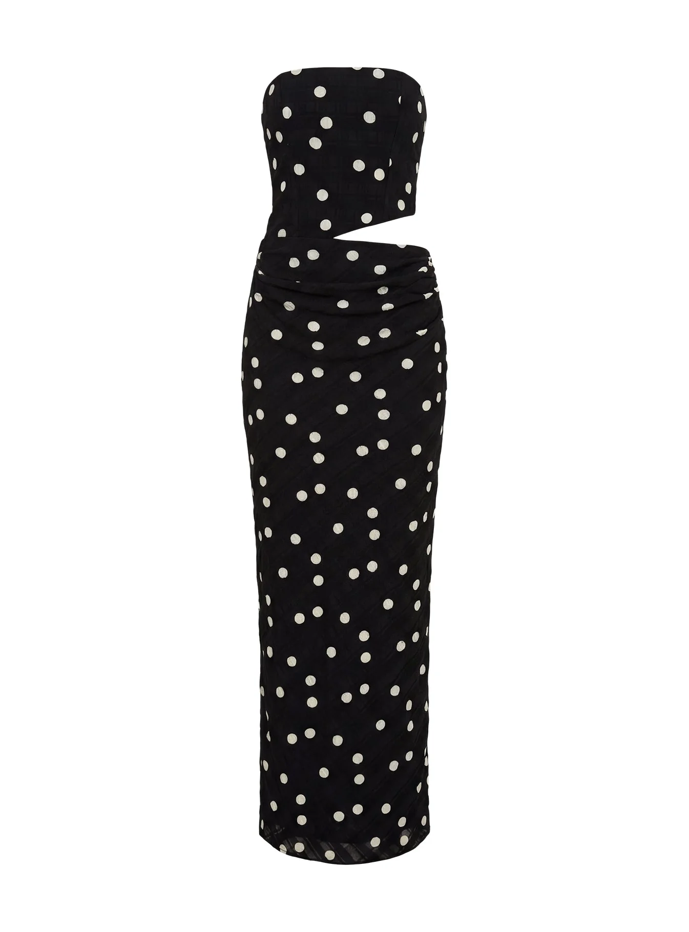Jasira Strapless Drape Maxi Dress Black Polka Dot - Image 9