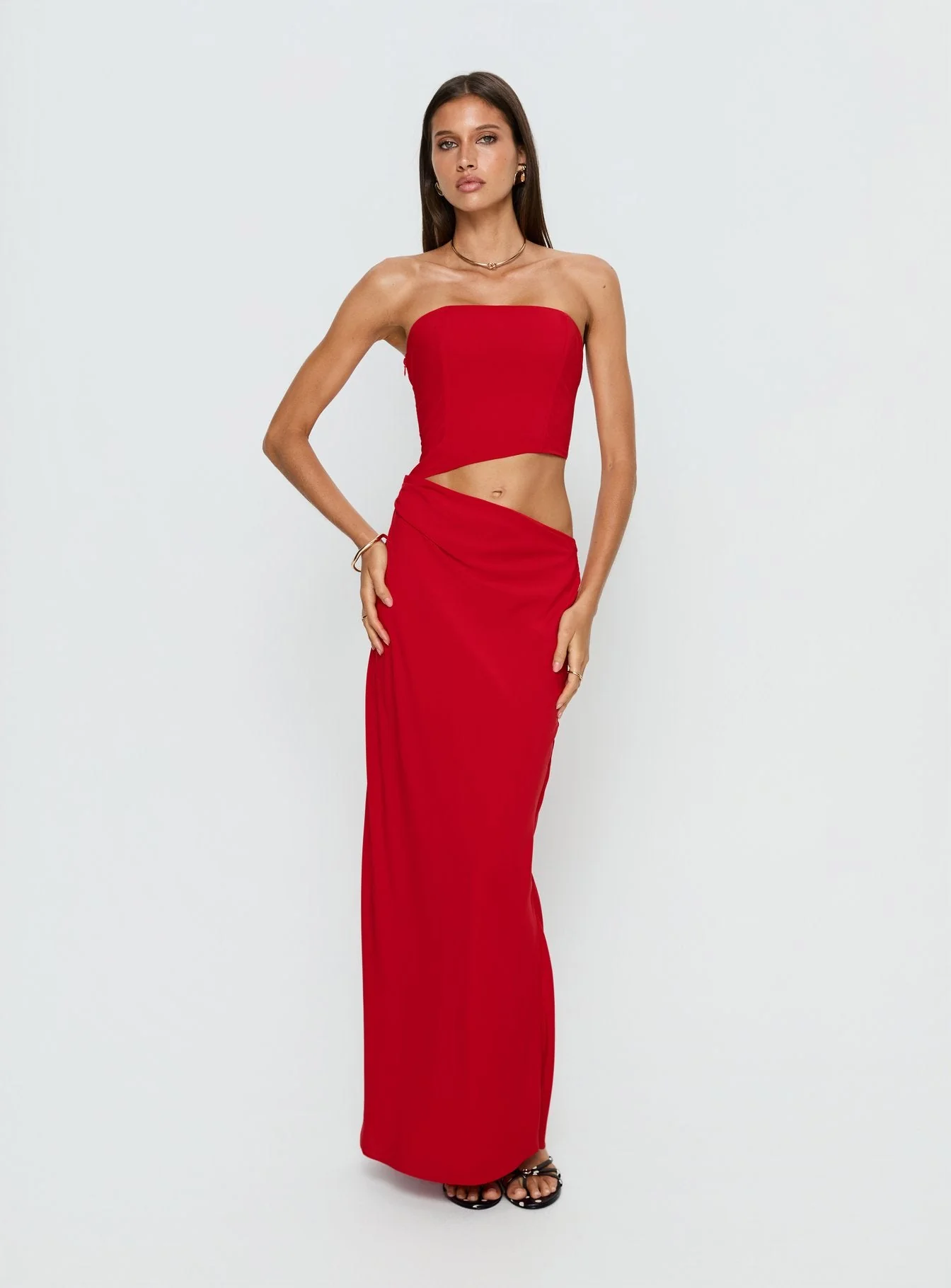 Jasira Strapless Drape Maxi Dress Bold Red - Image 2