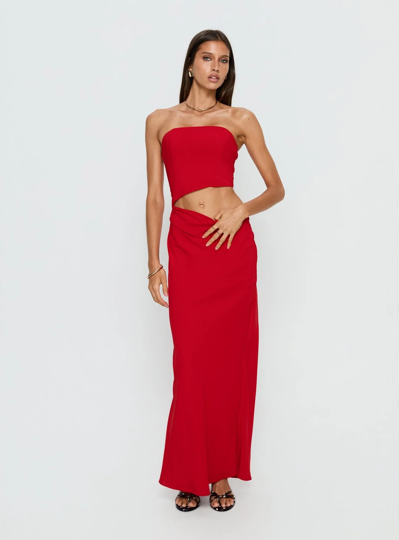 Jasira Strapless Drape Maxi Dress Bold Red - Image 3