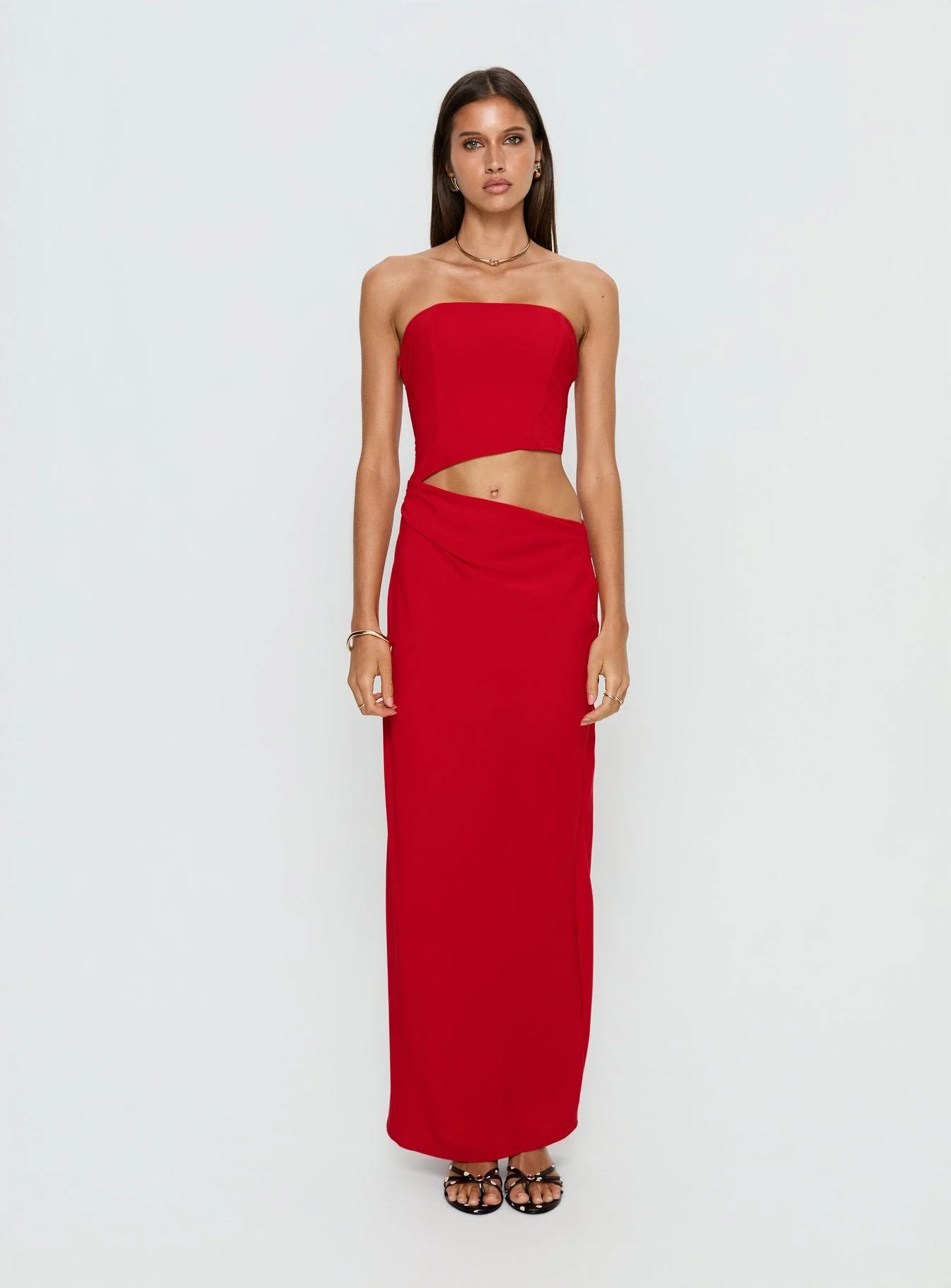 Jasira Strapless Drape Maxi Dress Bold Red - Image 7