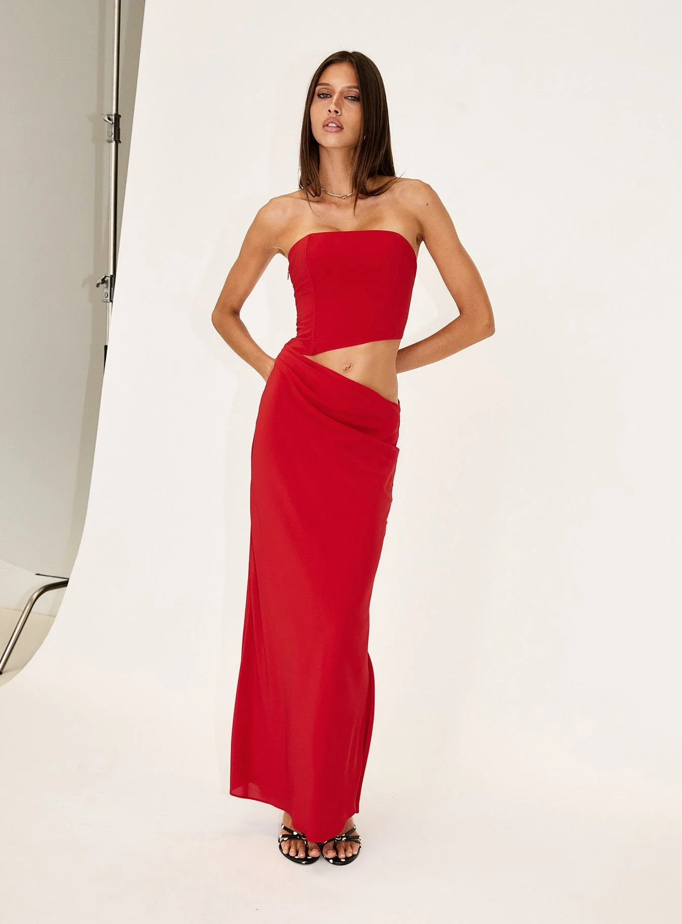 Jasira Strapless Drape Maxi Dress Bold Red - Image 8