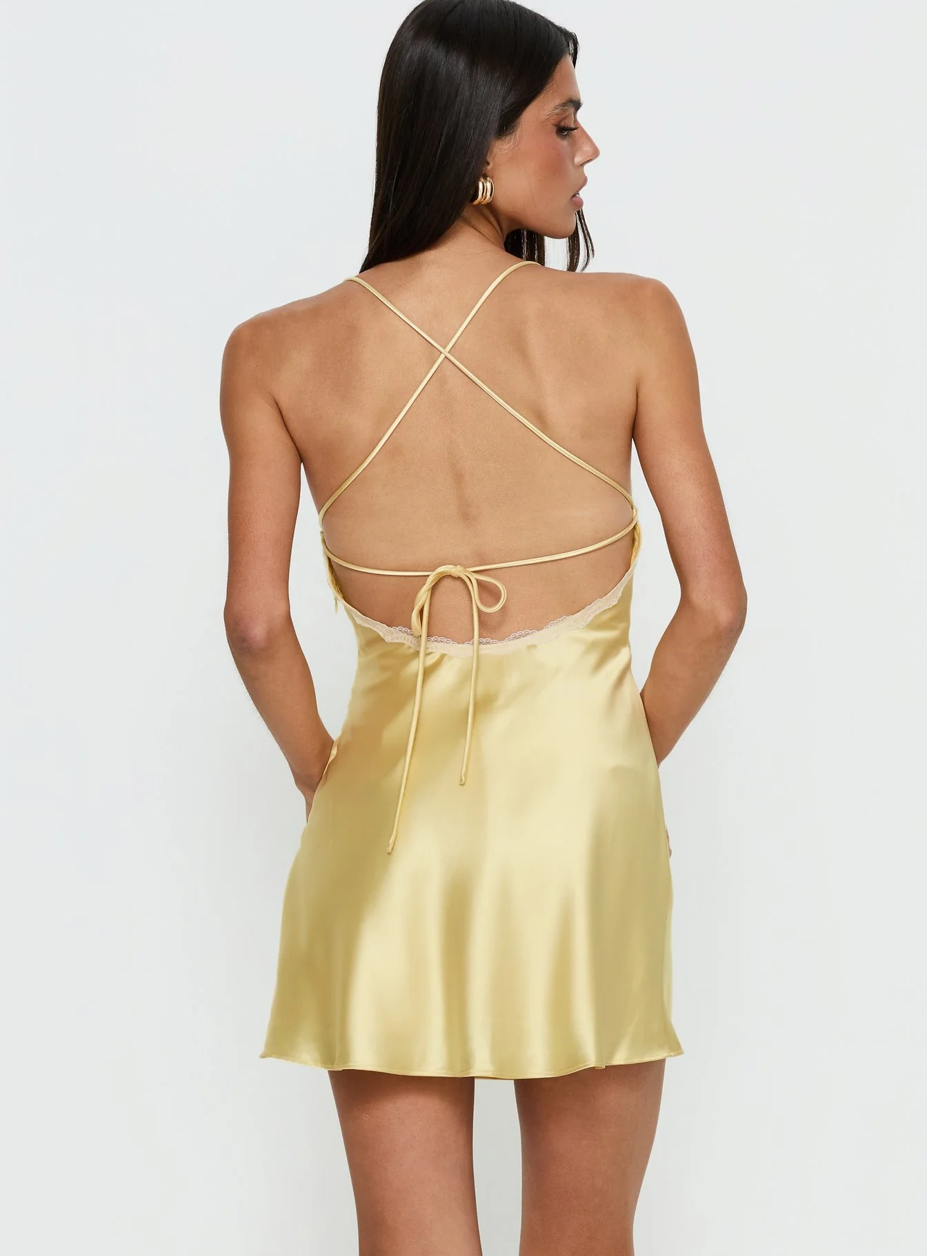 Jasminda Lace Trim Mini Dress Yellow - Image 4