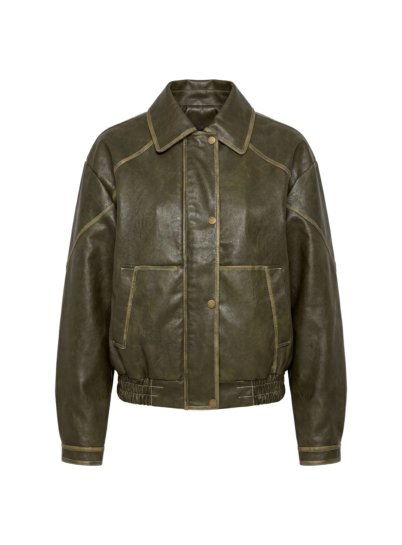 Jaxton Faux Leather Bomber Jacket Olive - Image 10