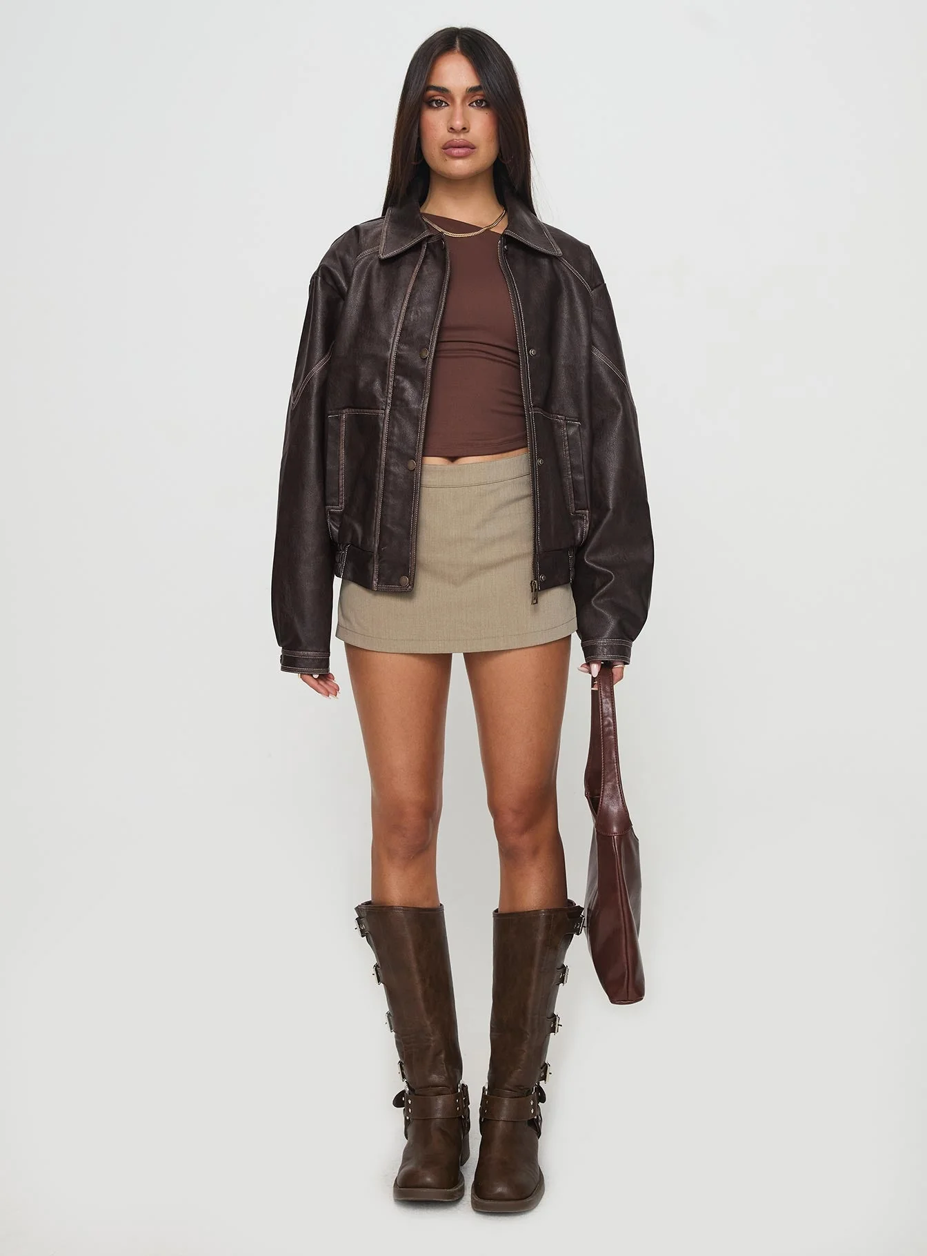 Jaxton Faux Leather Jacket Brown - Image 7