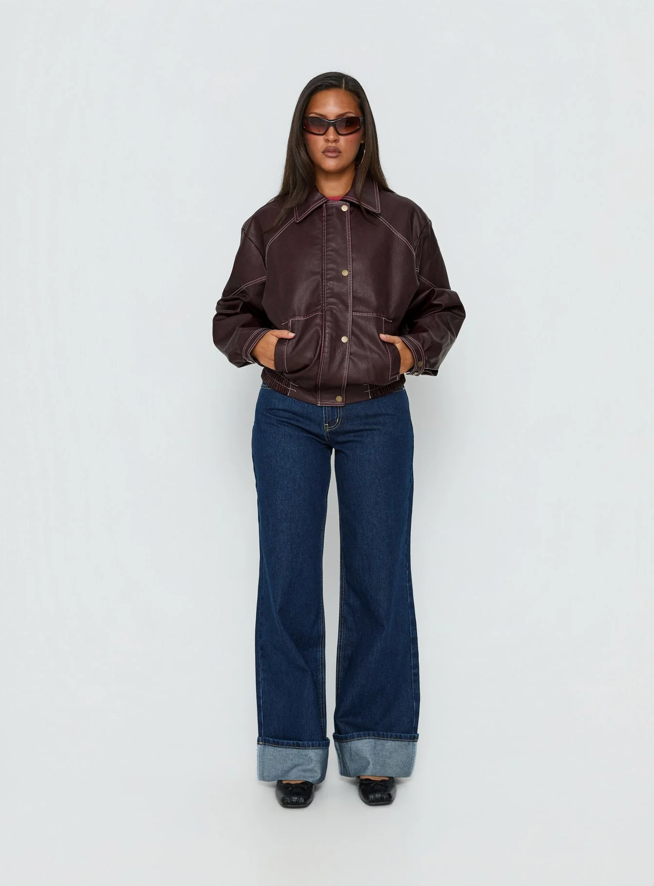 Jaxton Faux Leather Jacket Burgundy - Image 6