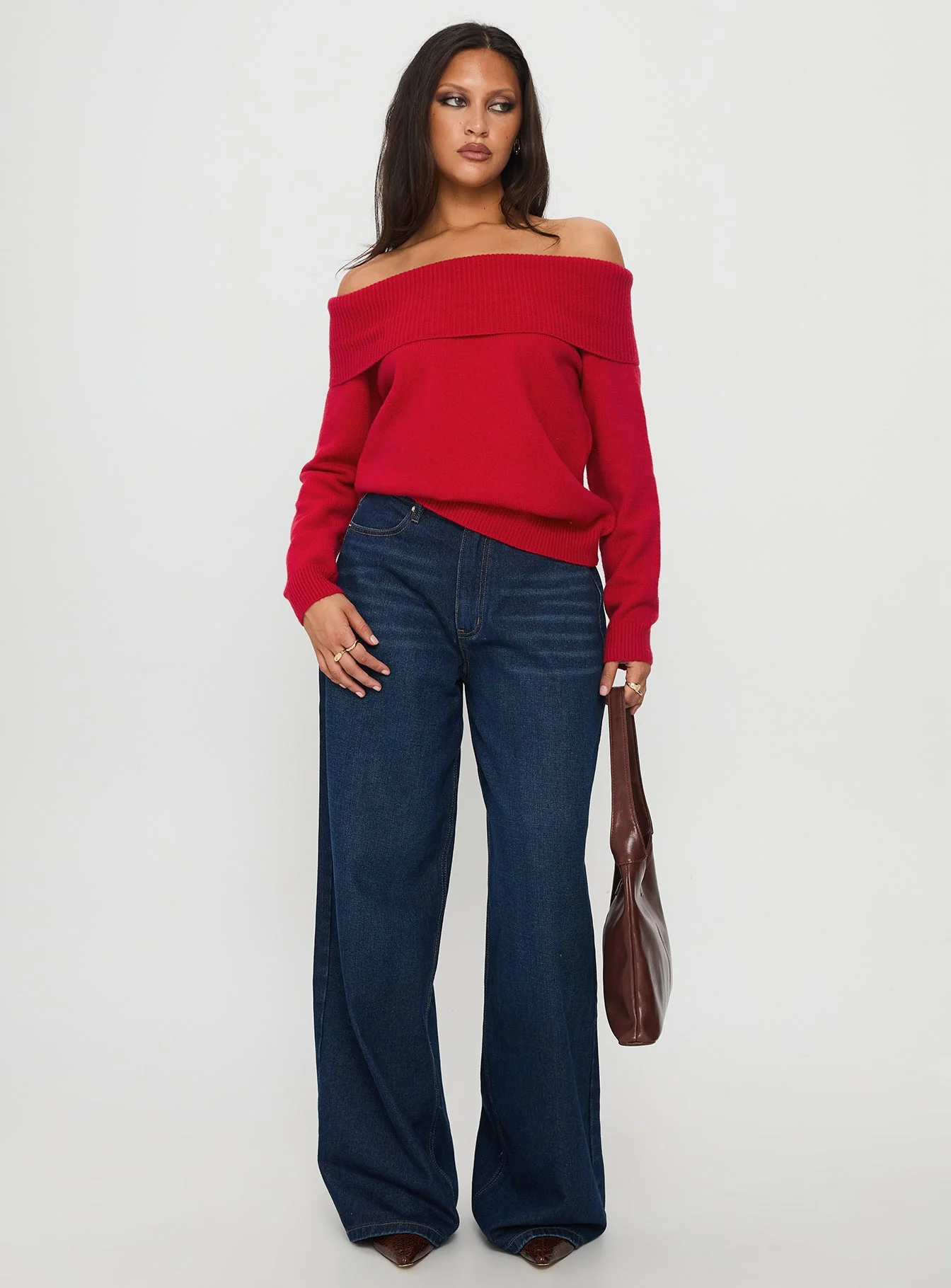 Jaycelyn Off Shoulder Knit Sweater Red - Image 2