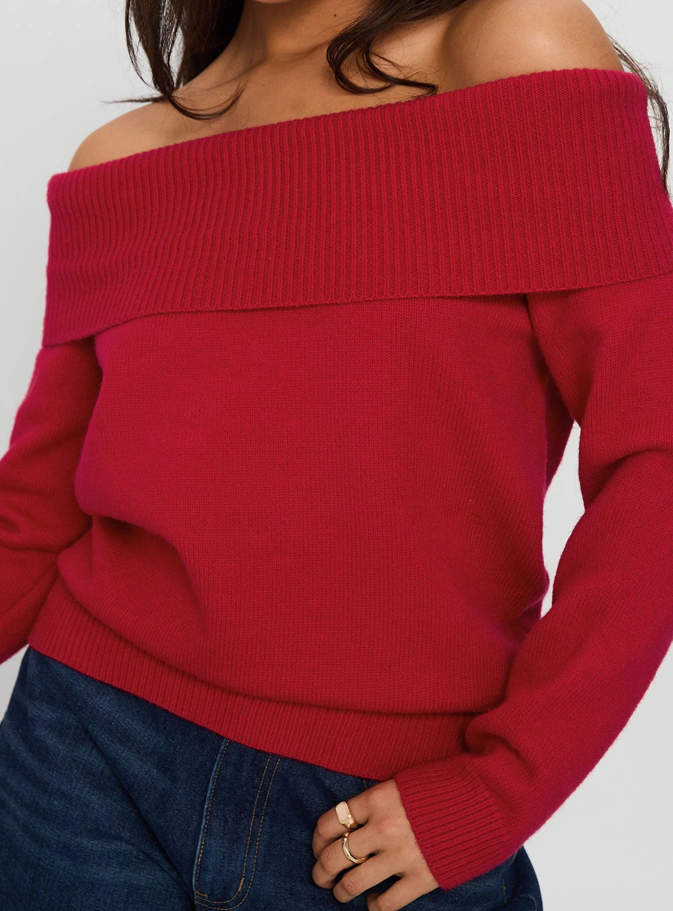 Jaycelyn Off Shoulder Knit Sweater Red - Image 5