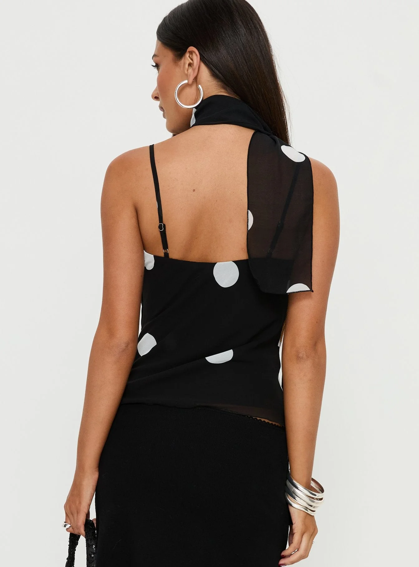 Jenae Scarf Detail Cami Top Black / White Polka - Image 5