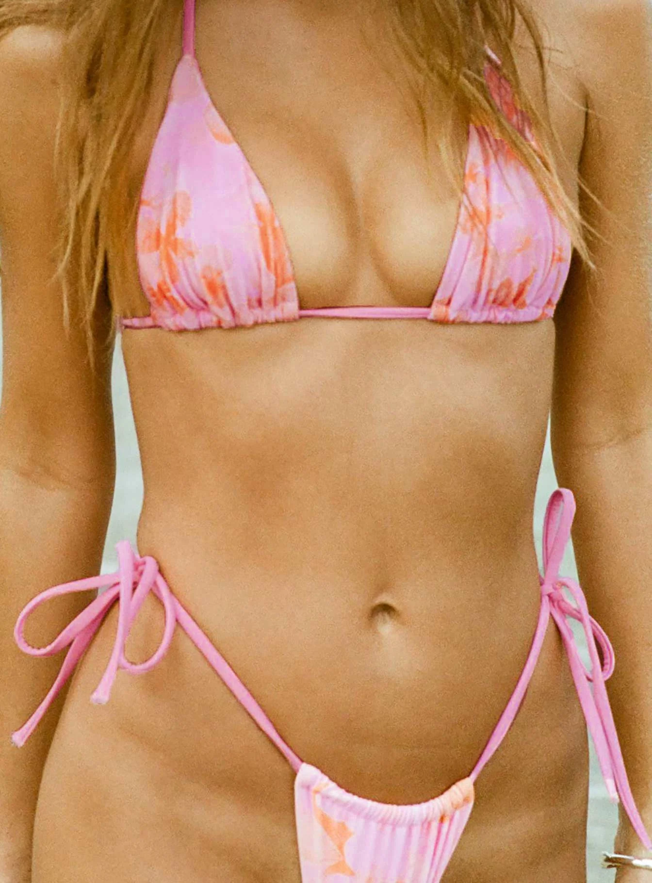 Jenner Tie Side Ruched Bikini Bottom Pink Floral - Image 2