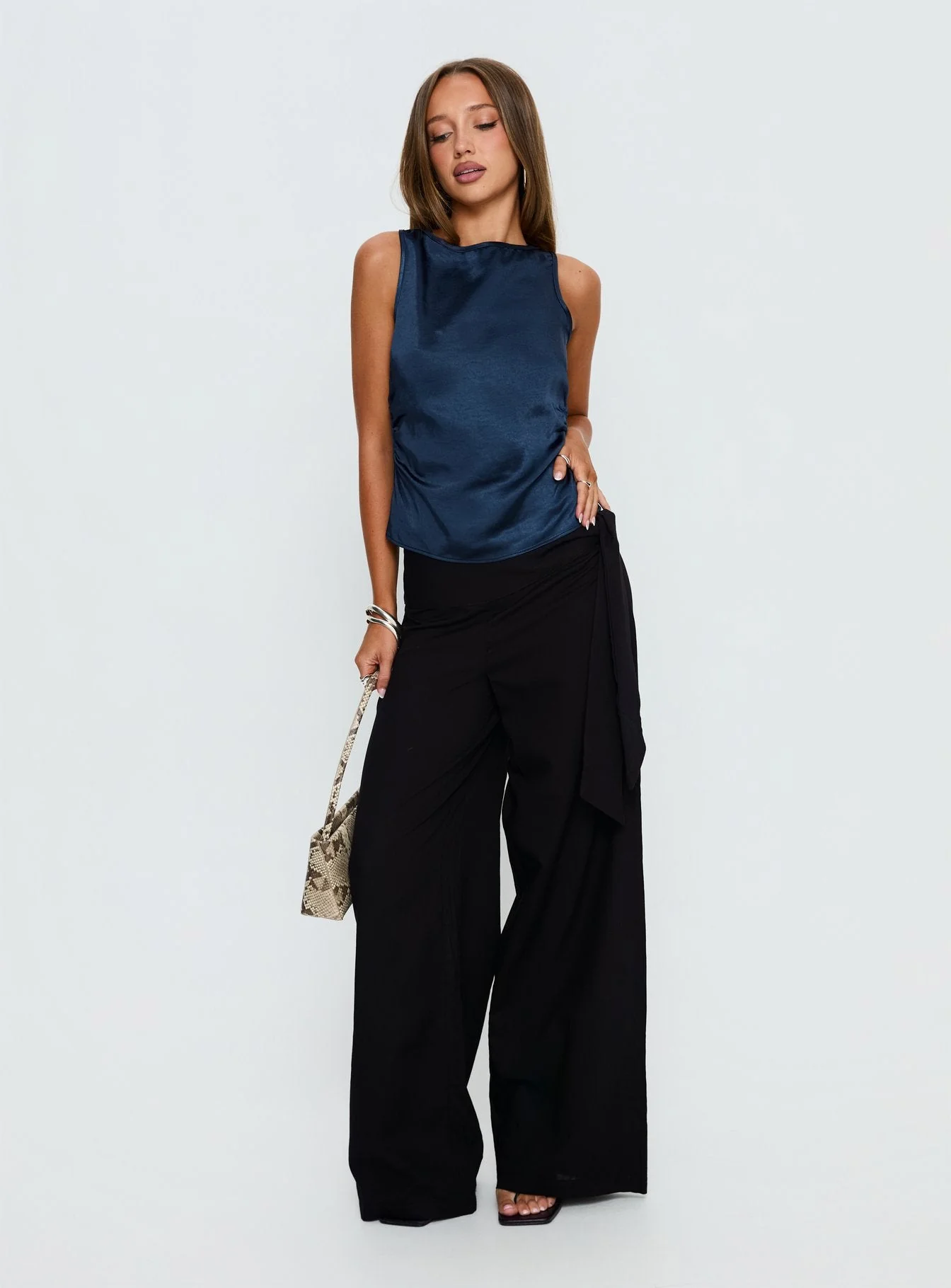 Jennisa Backless Satin Top Navy - Image 2