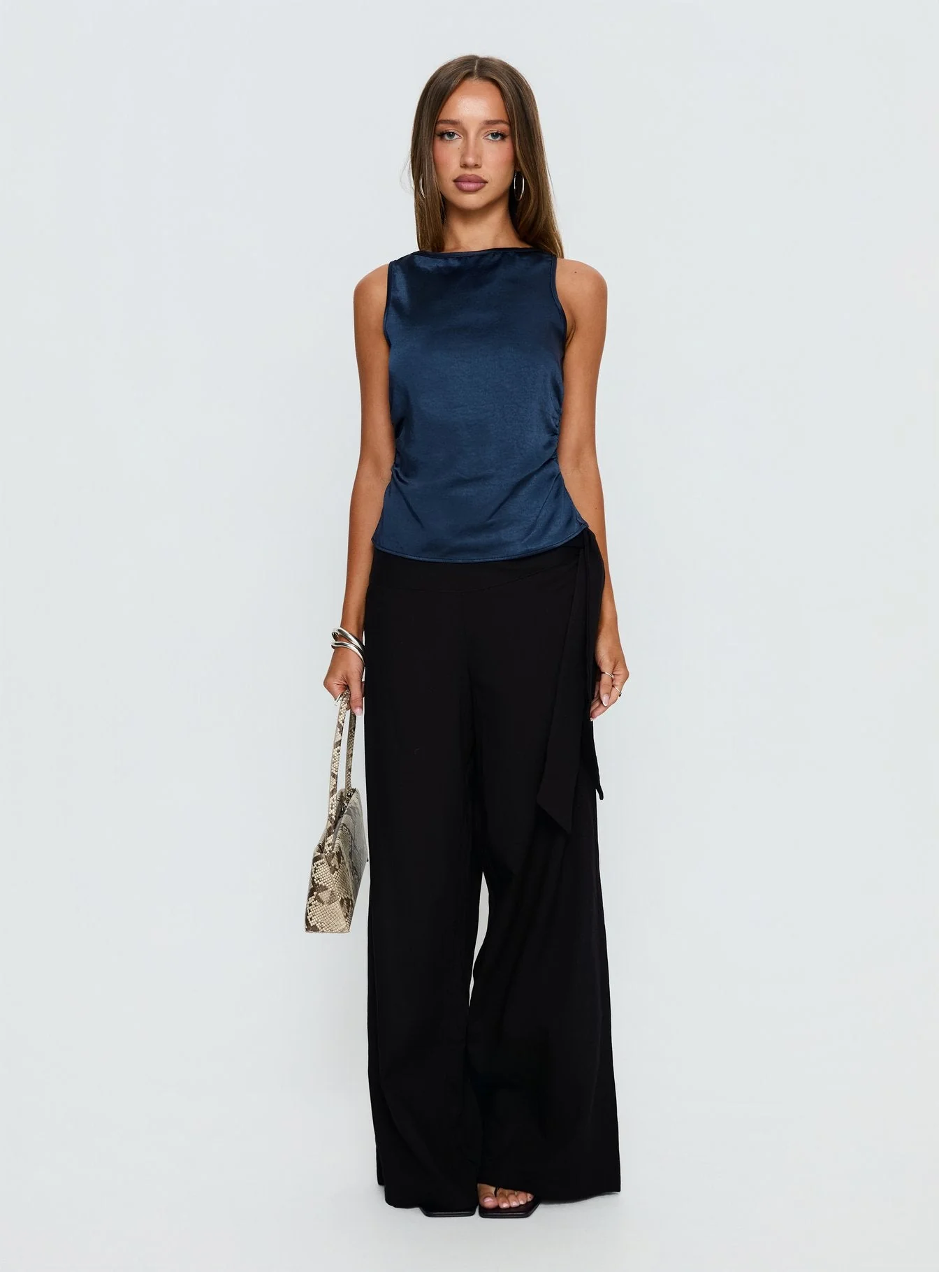 Jennisa Backless Satin Top Navy - Image 6
