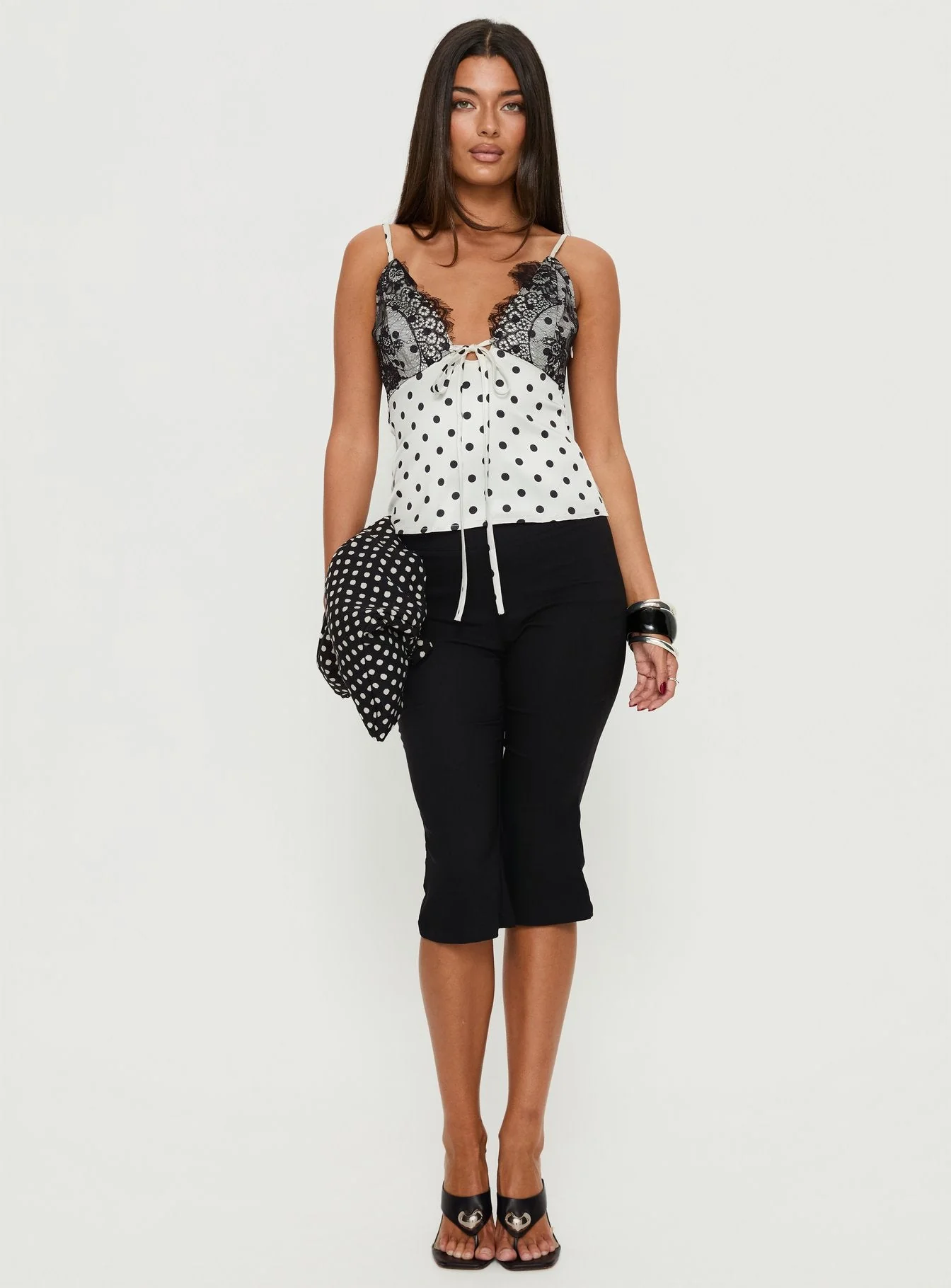 Jerelyn Lace Bust Cami Top White Polka - Image 3