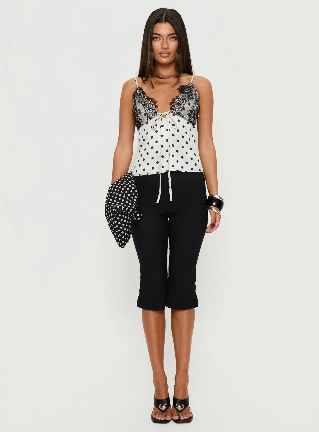 Jerelyn Lace Bust Cami Top White Polka - Image 7