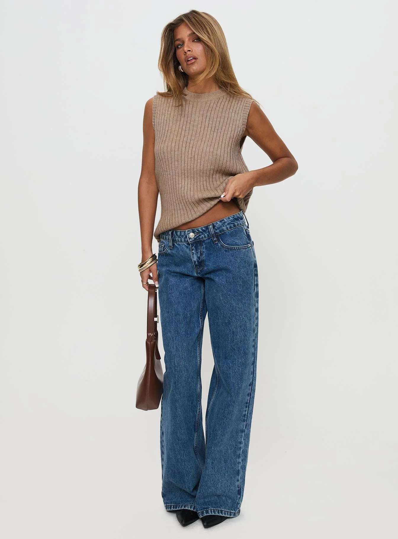 Jessabell Rib Sleeveless Top Mocha - Image 2