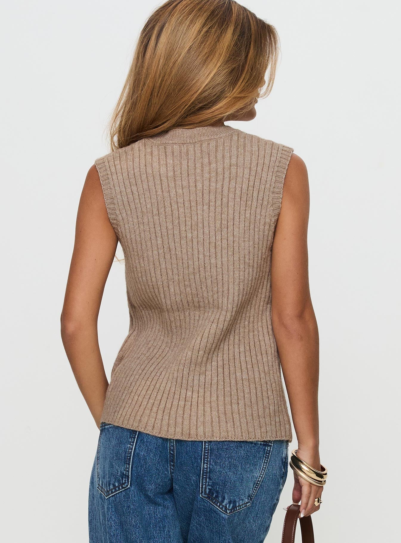 Jessabell Rib Sleeveless Top Mocha - Image 4